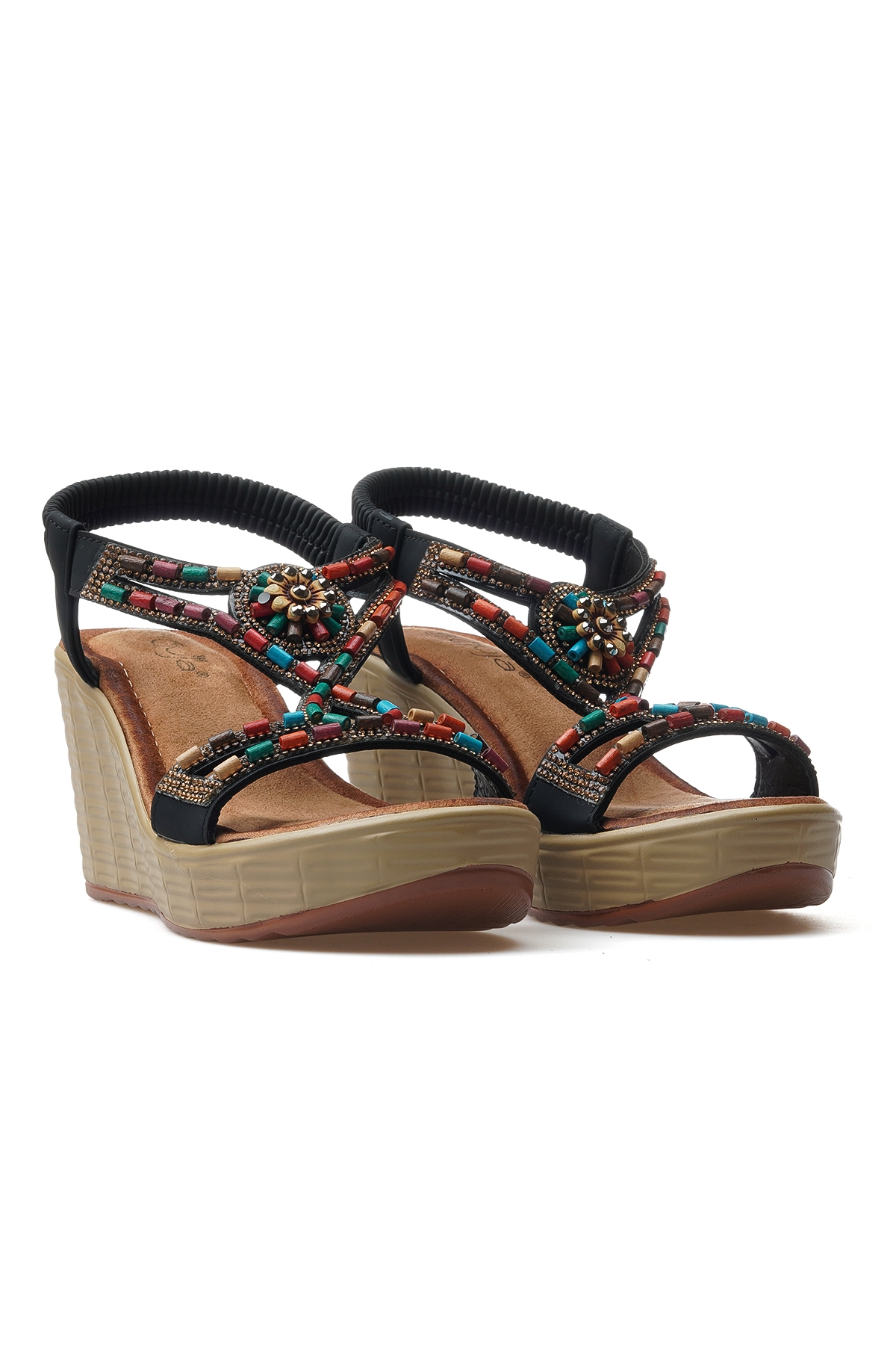 Kadın Taş Detaylı Dolgu Topuklu Günlük Sandalet 25y 25y155-2 Z Siyah - Görsel 6
