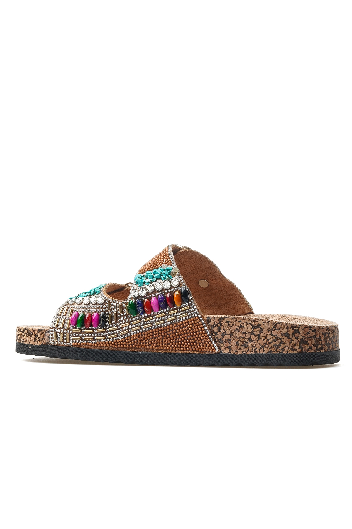 Kadın Taş Detaylı Tokalı Günlük Terlik 25y 25y102-2 Z Camel - Görsel 4