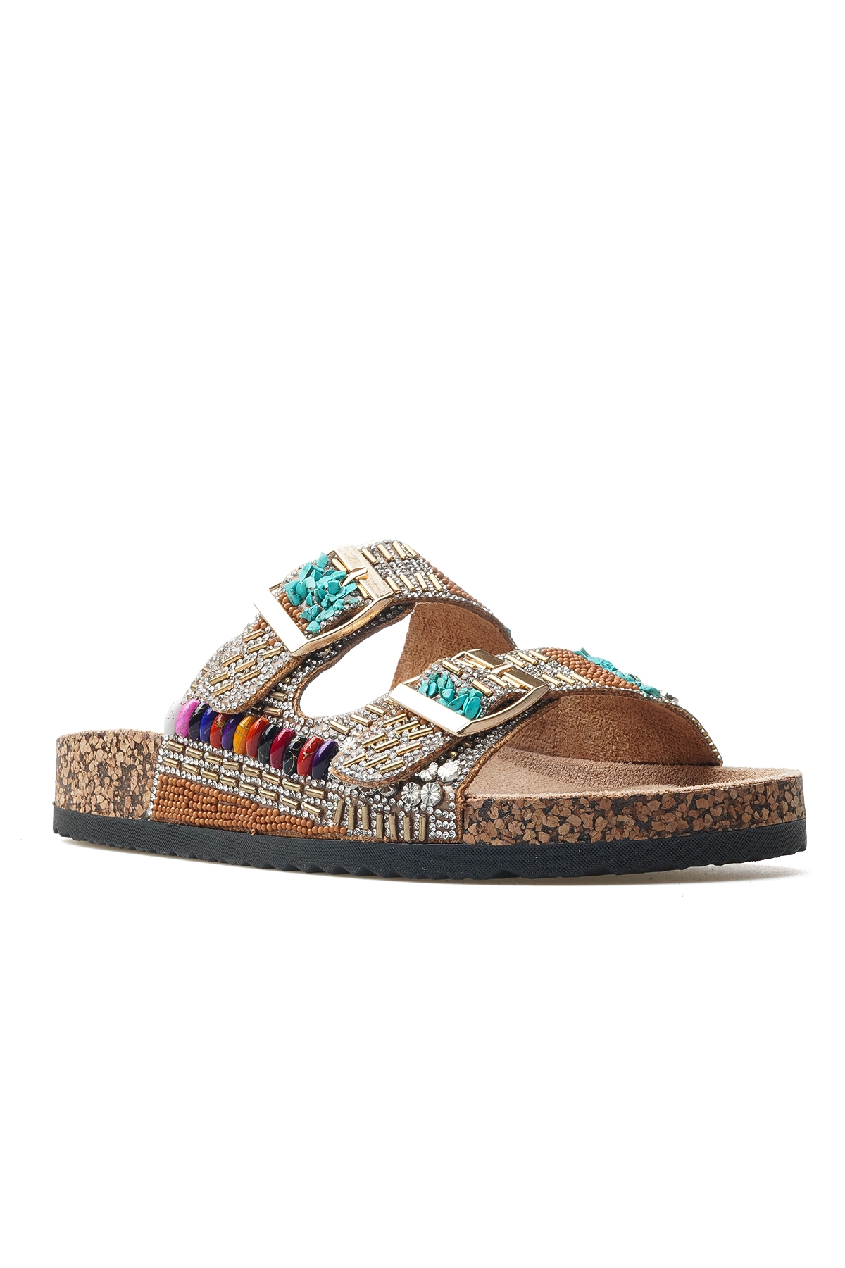 Kadın Taş Detaylı Tokalı Günlük Terlik 25y 25y102-2 Z Camel - Görsel 5