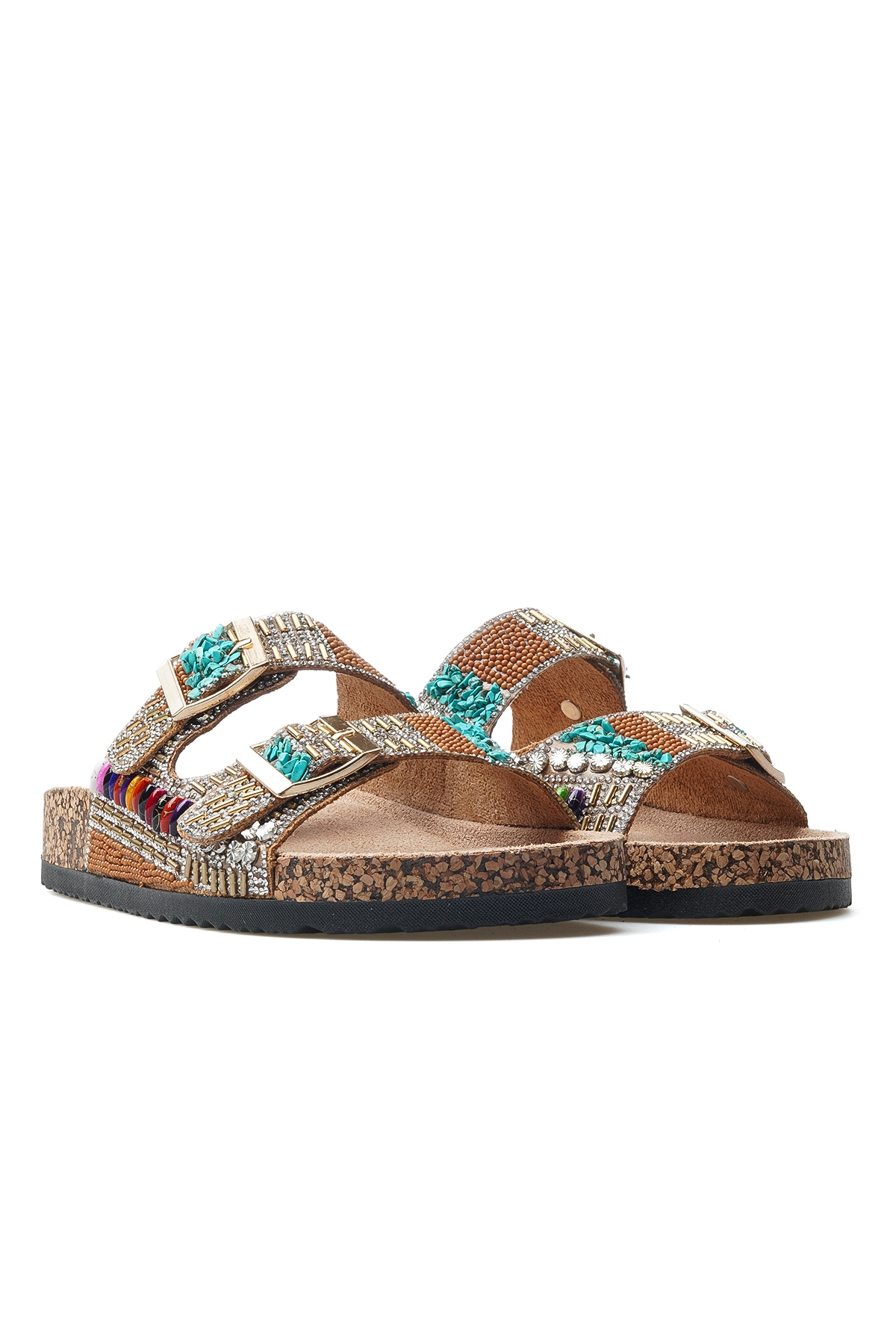 Kadın Taş Detaylı Tokalı Günlük Terlik 25y 25y102-2 Z Camel - Görsel 6