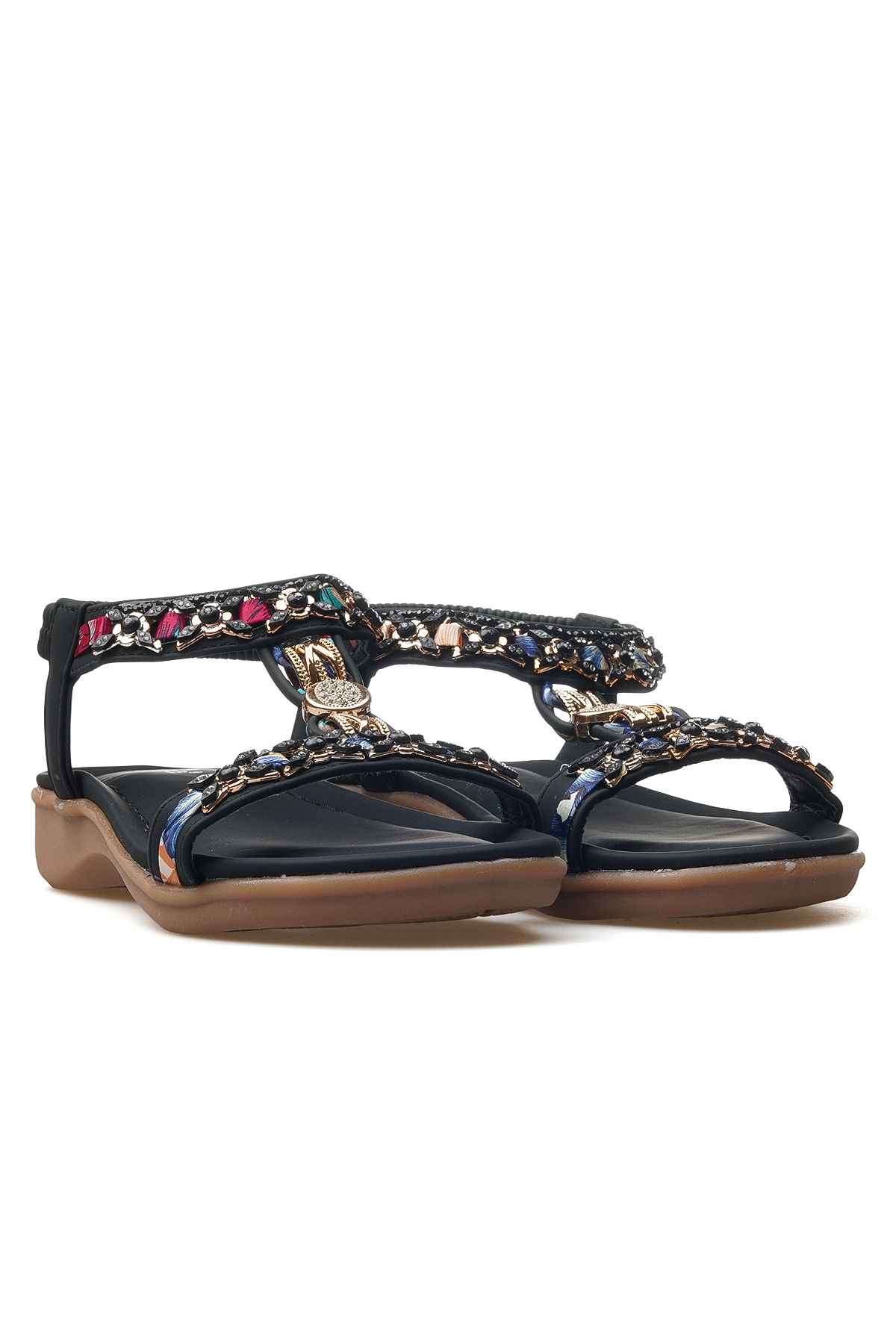 Kadın Taş Detaylı Günlük Sandalet 25y 25y150-11 Z Siyah - Görsel 6