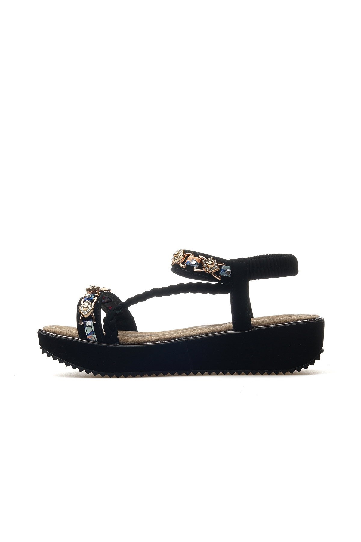 Kadın Taş Detaylı Günlük Sandalet Ayakkabı 25y 25y121-4 Z Siyah - Görsel 3