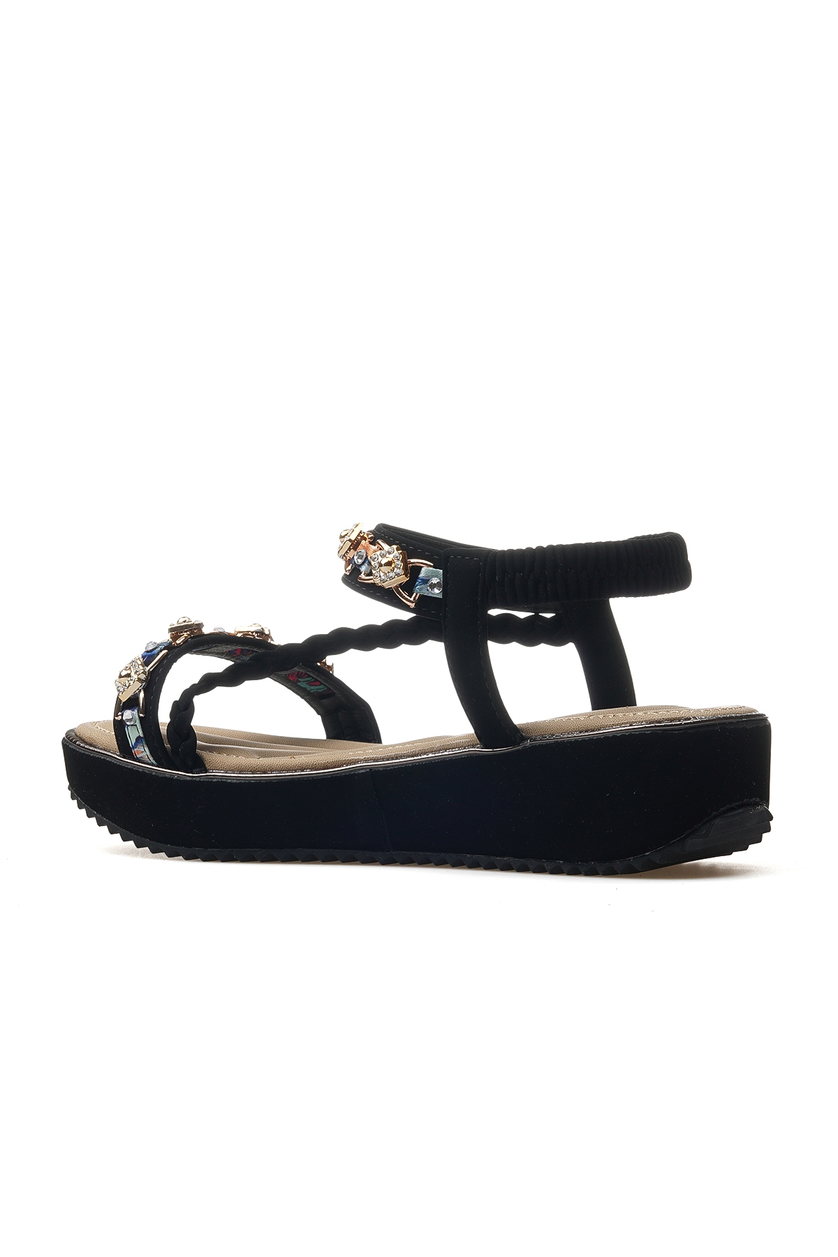 Kadın Taş Detaylı Günlük Sandalet Ayakkabı 25y 25y121-4 Z Siyah - Görsel 4