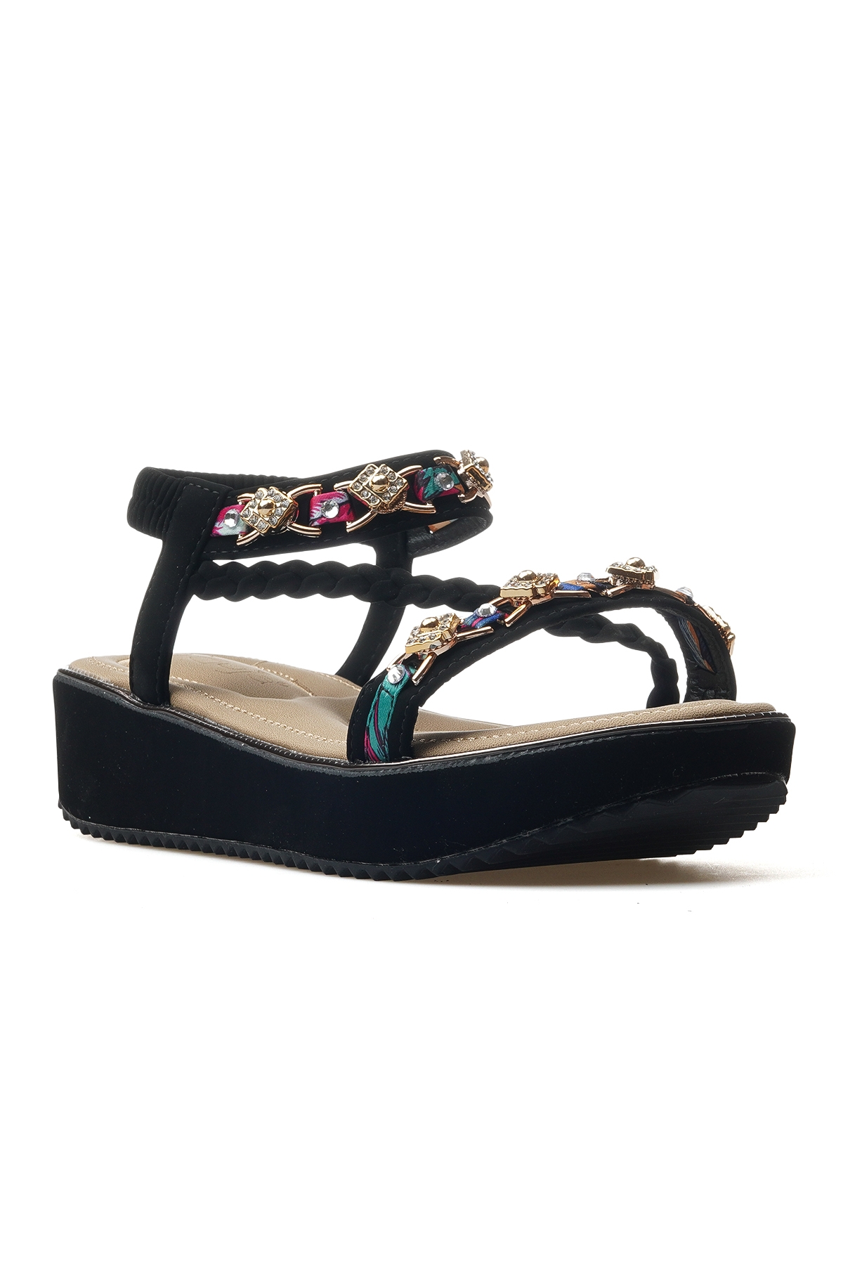 Kadın Taş Detaylı Günlük Sandalet Ayakkabı 25y 25y121-4 Z Siyah - Görsel 5