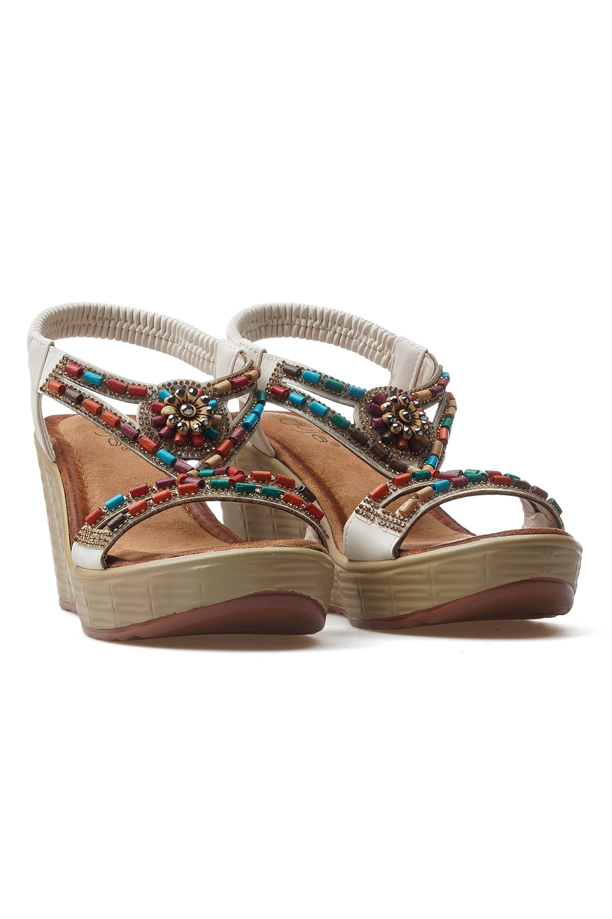 Kadın Taş Detaylı Dolgu Topuklu Günlük Sandalet 25y 25y155-2 Z Beyaz - Görsel 6