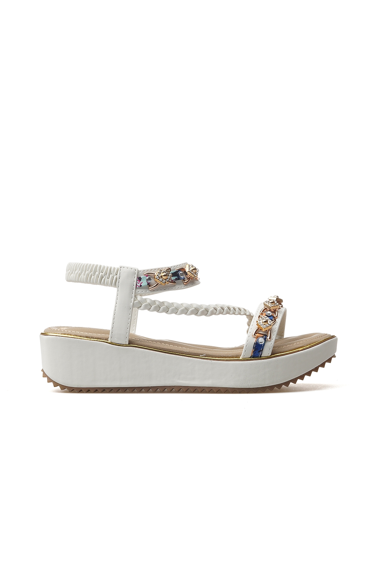 Kadın Taş Detaylı Günlük Sandalet Ayakkabı 25y 25y121-4 Z Beyaz - Görsel 2
