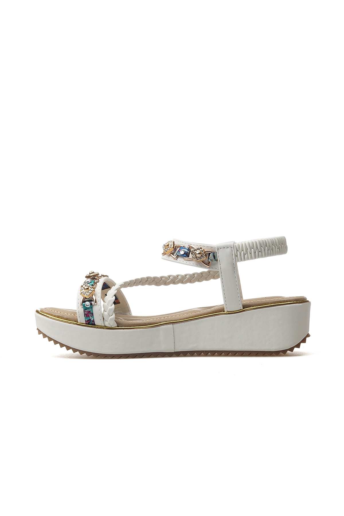 Kadın Taş Detaylı Günlük Sandalet Ayakkabı 25y 25y121-4 Z Beyaz - Görsel 3