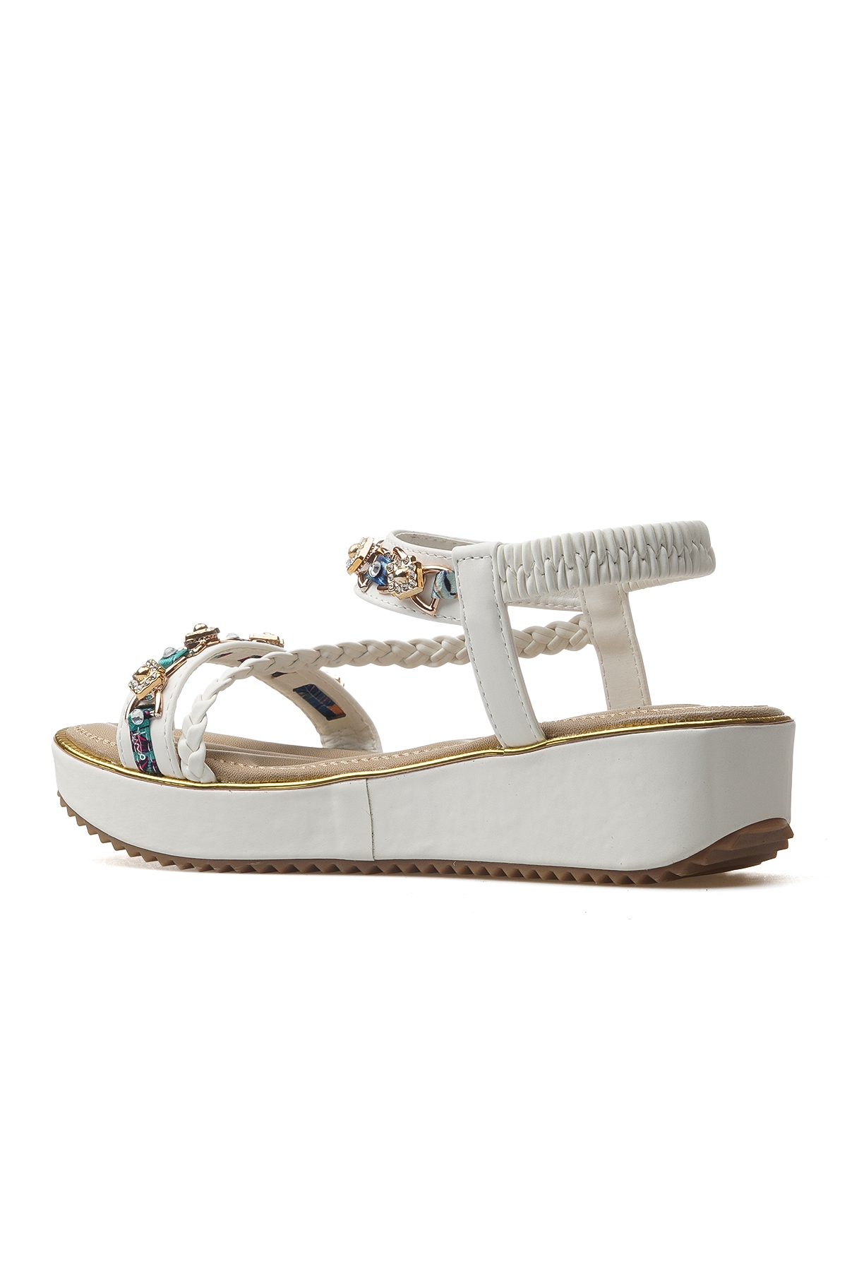Kadın Taş Detaylı Günlük Sandalet Ayakkabı 25y 25y121-4 Z Beyaz - Görsel 4