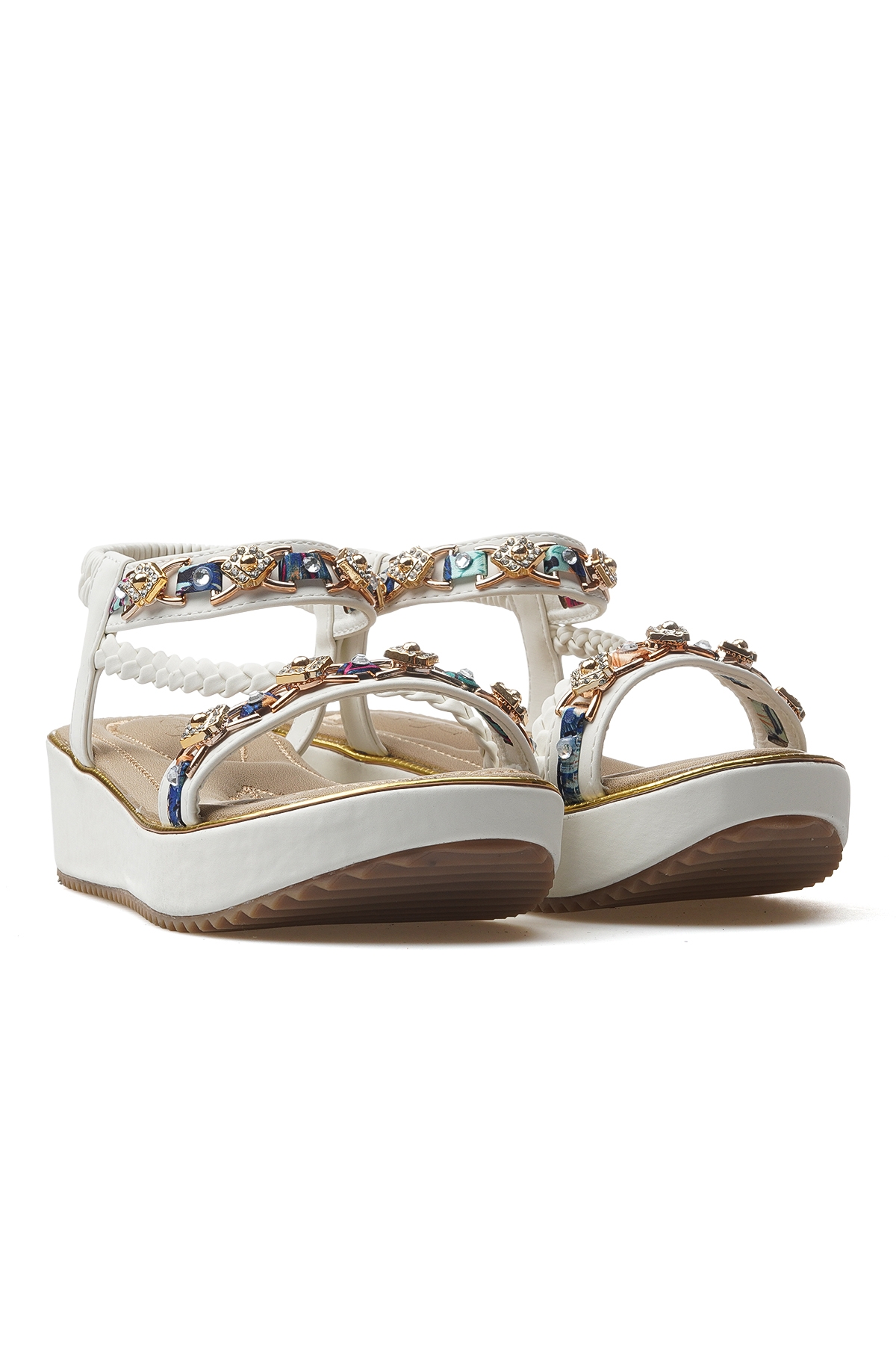 Kadın Taş Detaylı Günlük Sandalet Ayakkabı 25y 25y121-4 Z Beyaz - Görsel 6