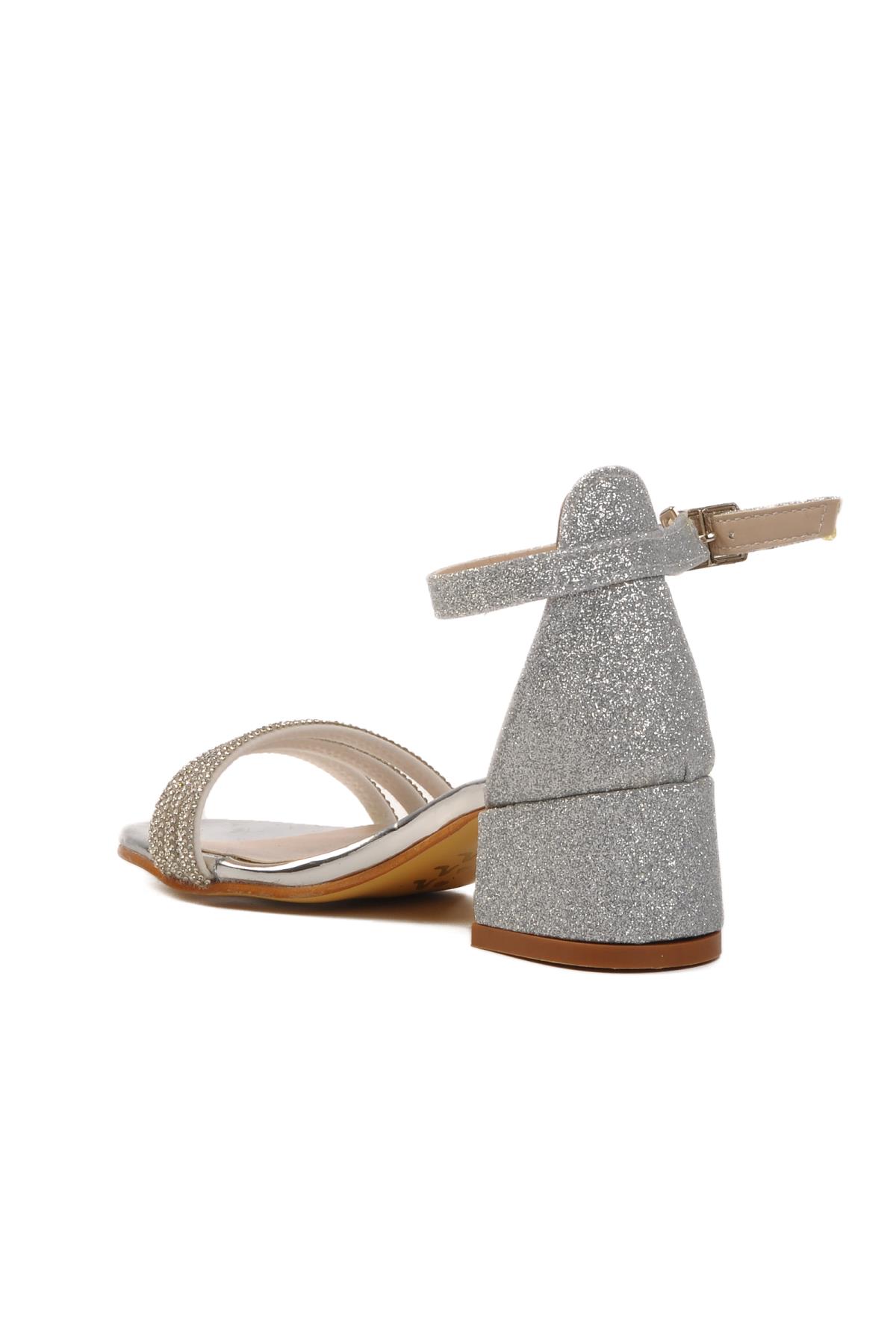 6504 P Gümüş Kız Çocuk Abiye Ayakkabı Momy - Görsel 5