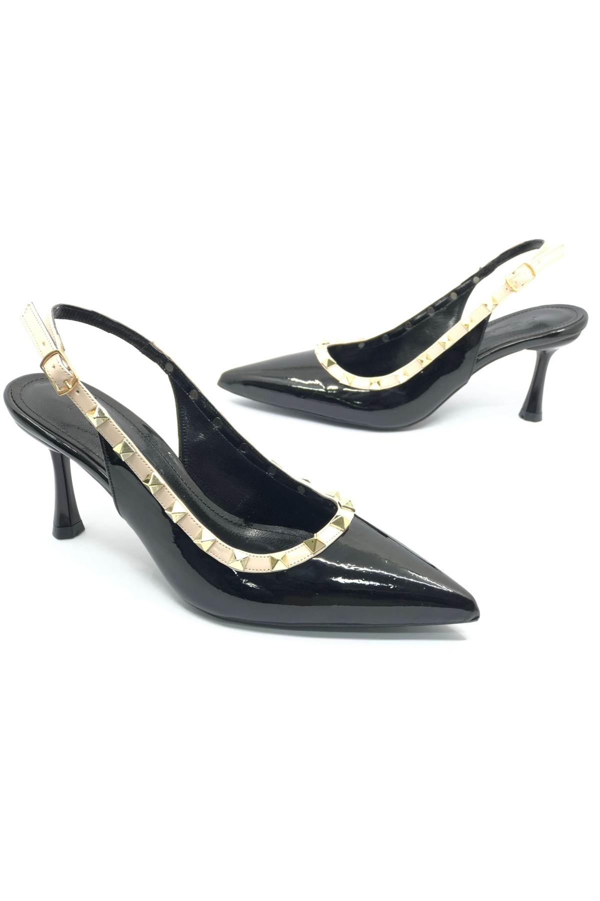 Zımba Şerit Detaylı Arkası Açık Stiletto Kadın Topuklu Ayakkabı - Görsel 3