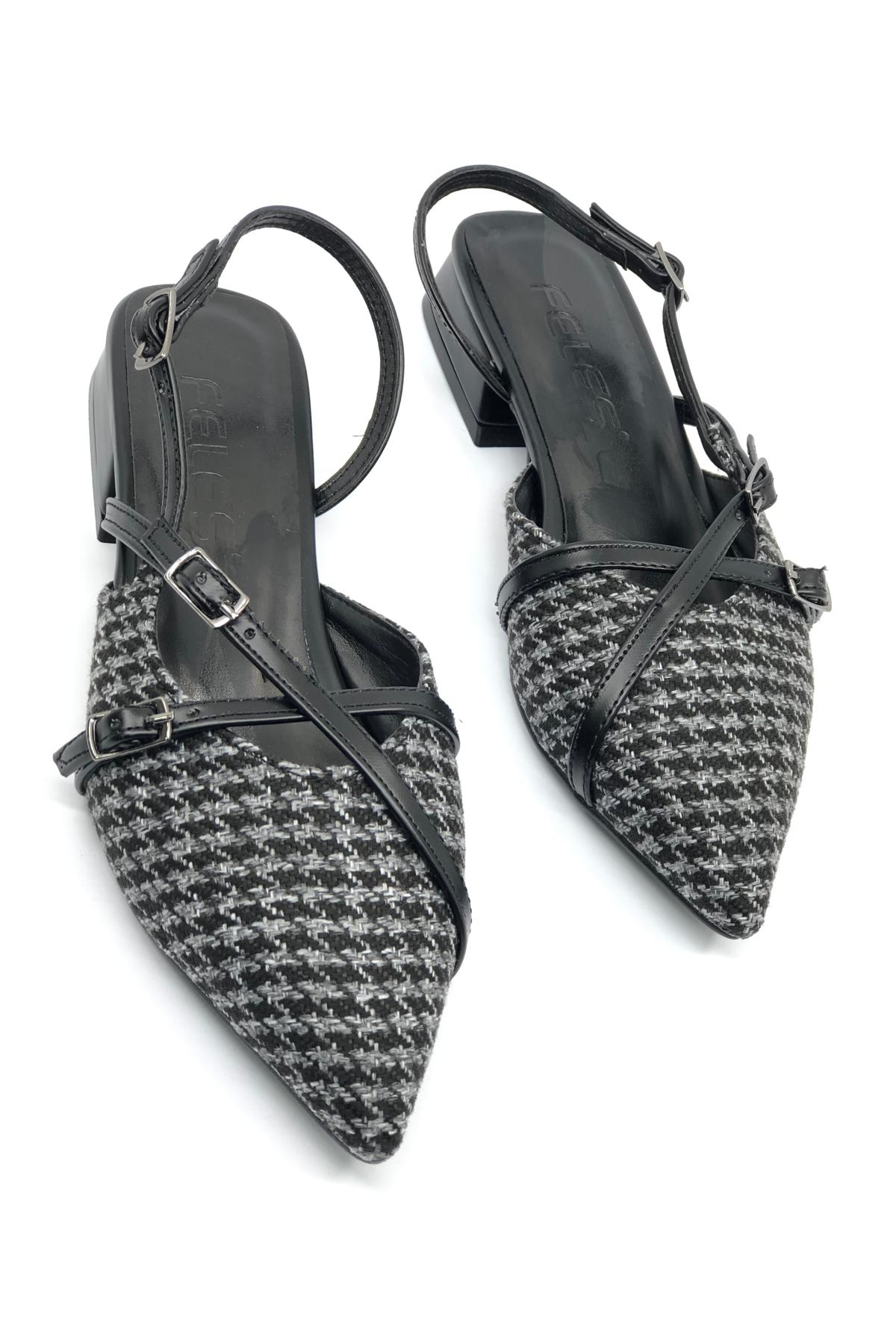 Toka Detaylı Kısa Topuklu Arkası Açık Kadın Babet Ayakkabı - Görsel 4