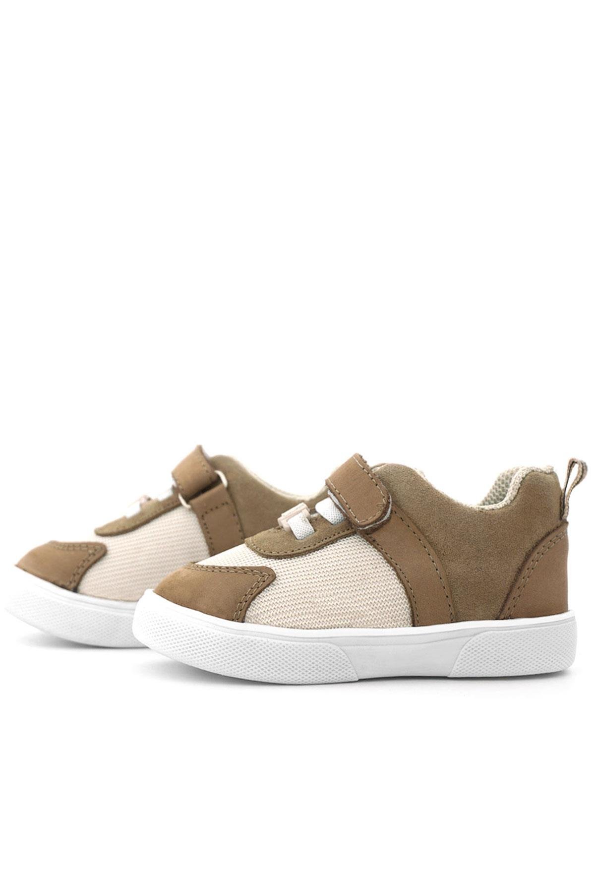 Hakiki Deri Krem Kum Rengi Cırtlı Bebek Ayakkabı - Görsel 6