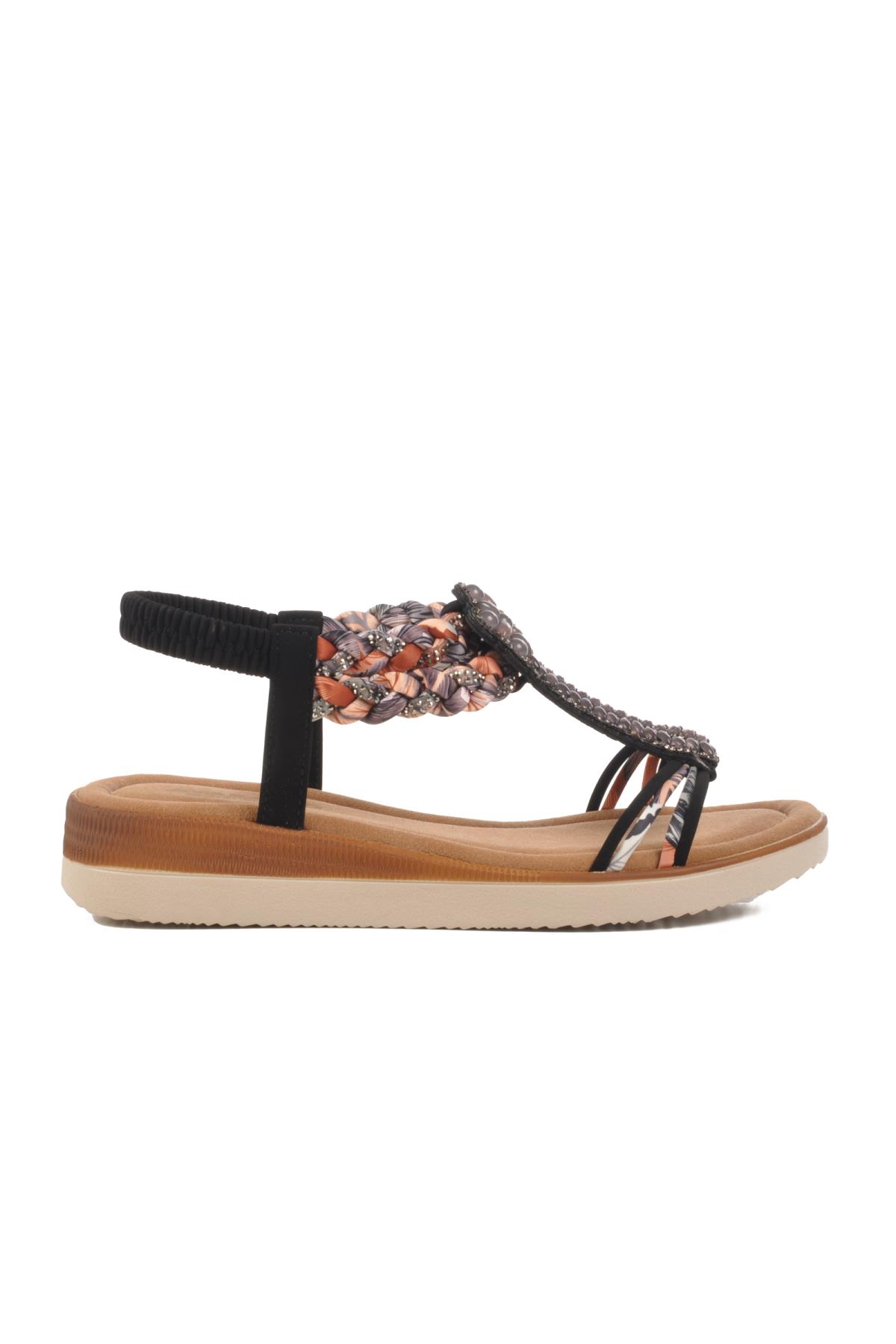 358131 Z Kadın Taşlı Siyah Sandalet - Görsel 4