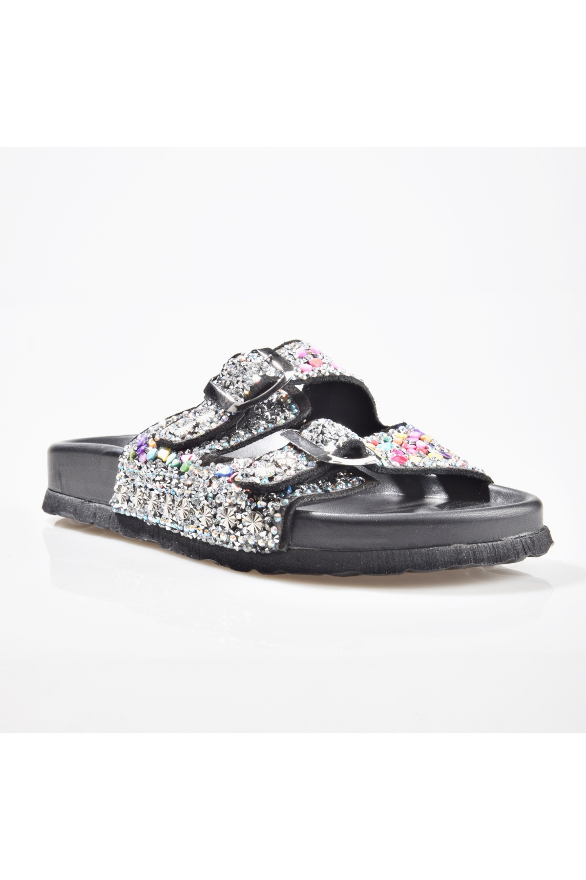 8013 Kadın Deri Taşlı Terlik - Görsel 3