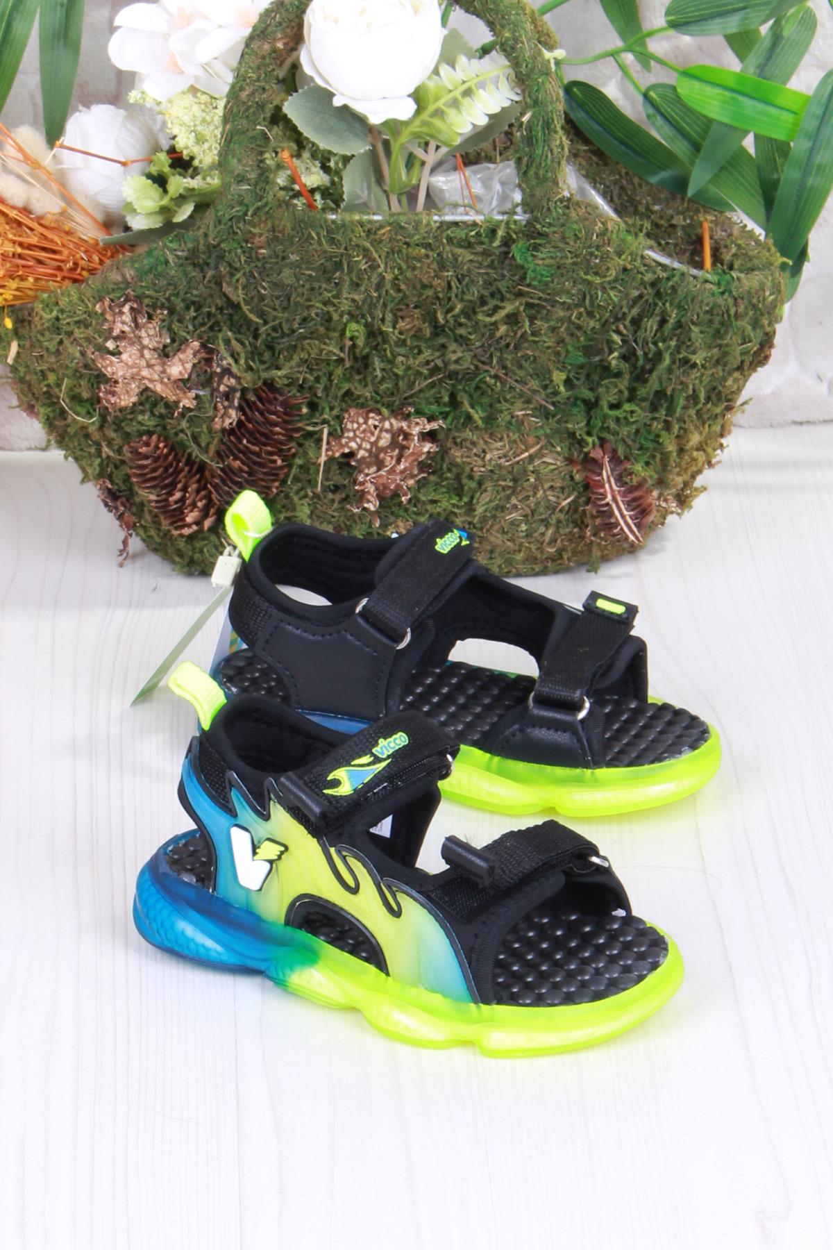 332.B25Y.256 Jack Siyah Rahat Esnek Işıklı Erkek Çocuk Sandalet - Görsel 2