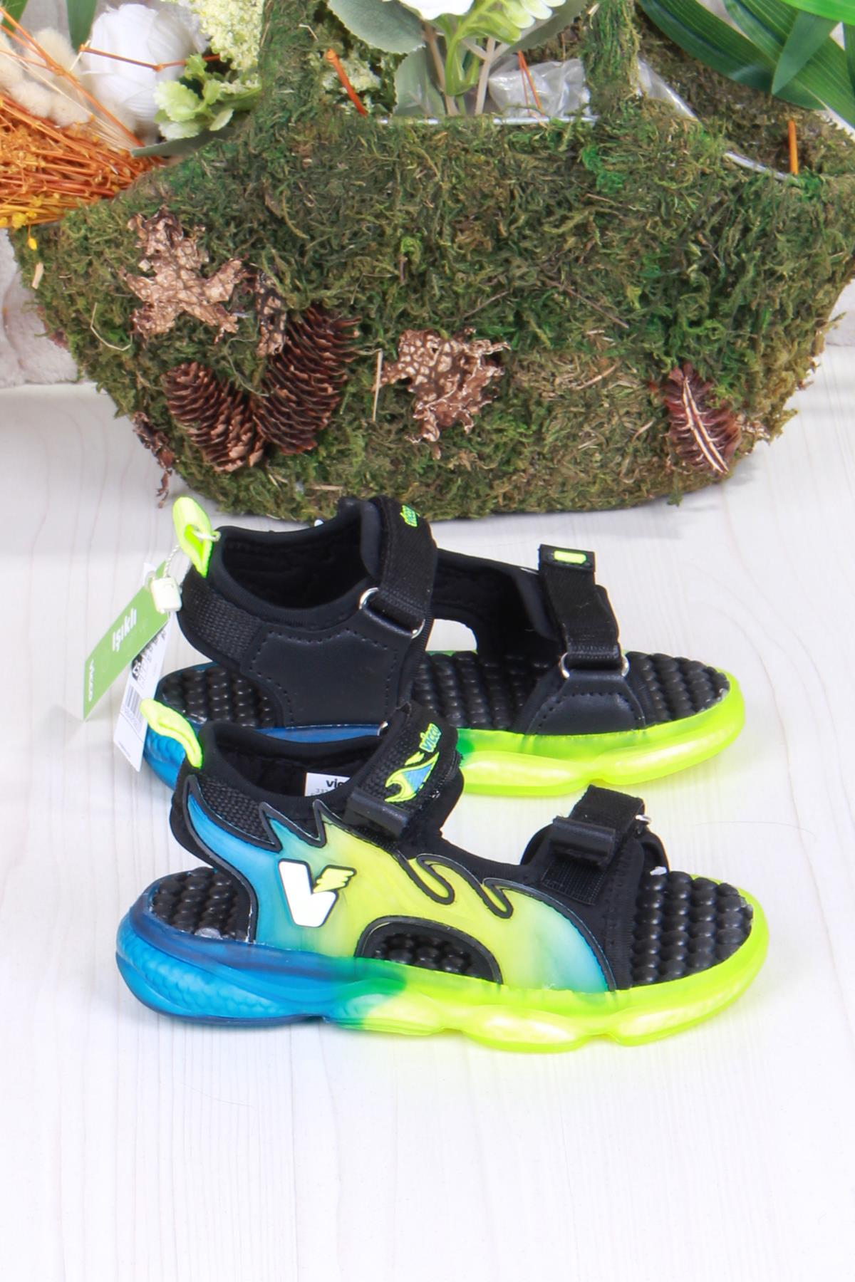 332.B25Y.256 Jack Siyah Rahat Esnek Işıklı Erkek Çocuk Sandalet - Görsel 3