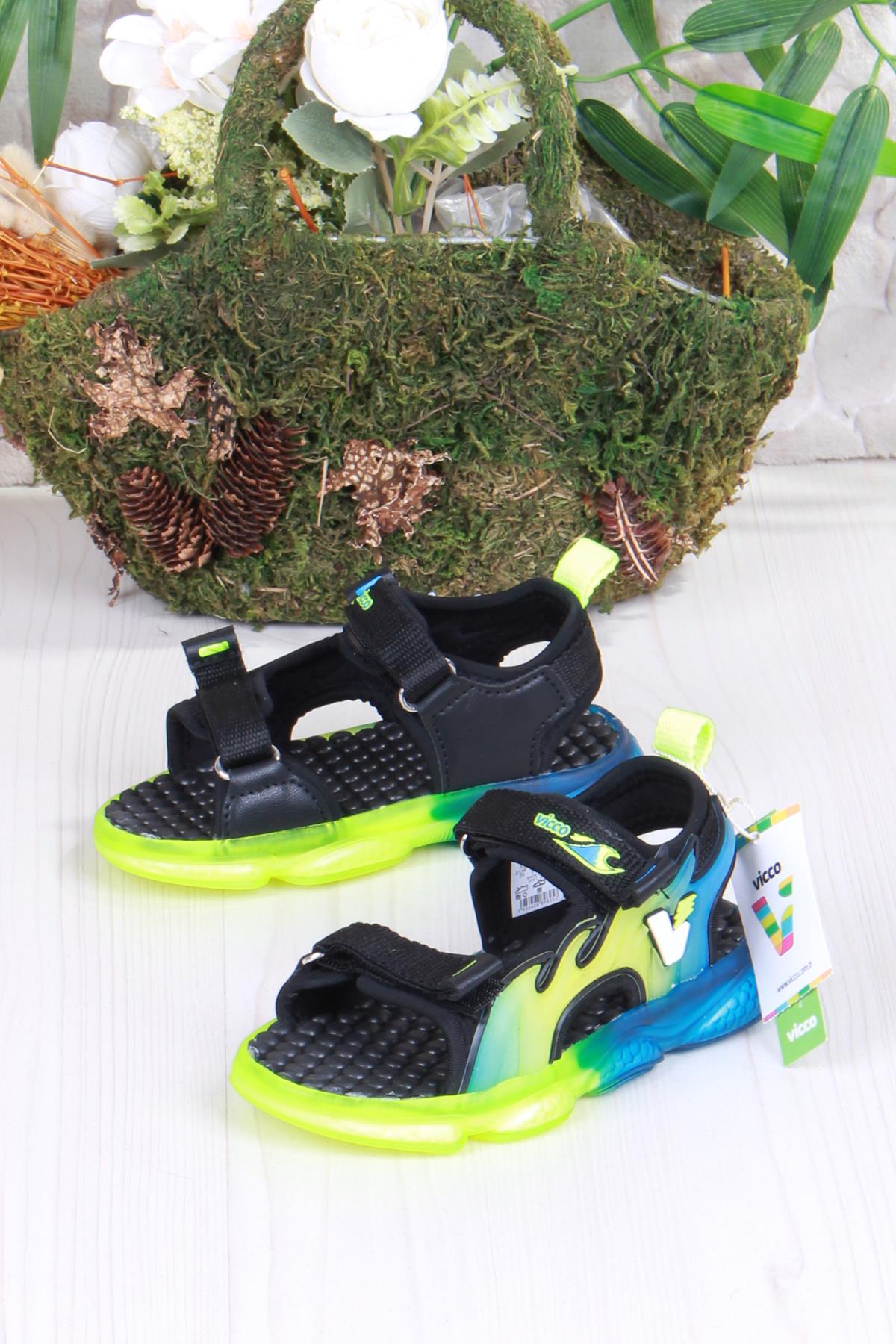 332.B25Y.256 Jack Siyah Rahat Esnek Işıklı Erkek Çocuk Sandalet - Görsel 4