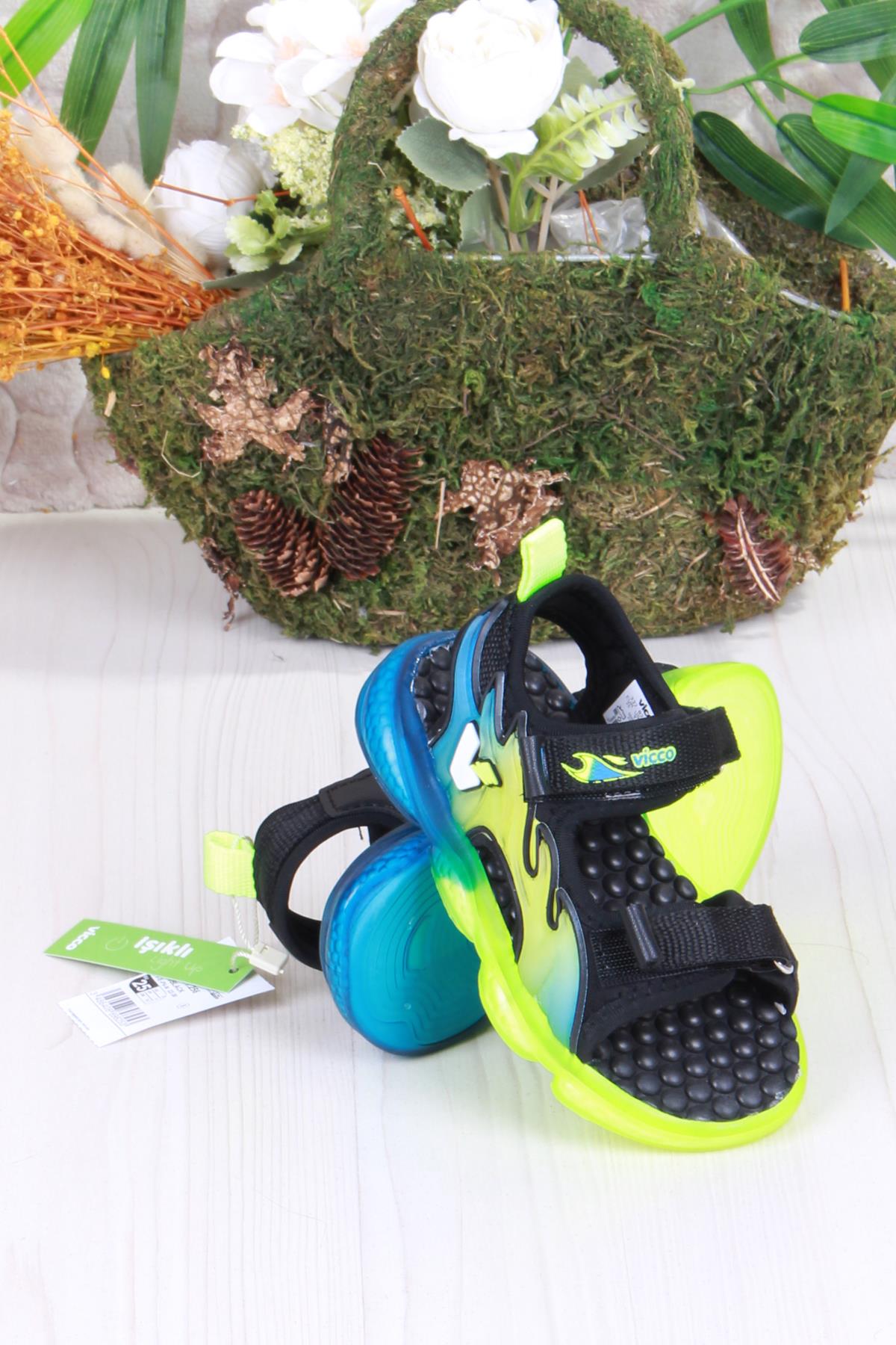 332.B25Y.256 Jack Siyah Rahat Esnek Işıklı Erkek Çocuk Sandalet - Görsel 5