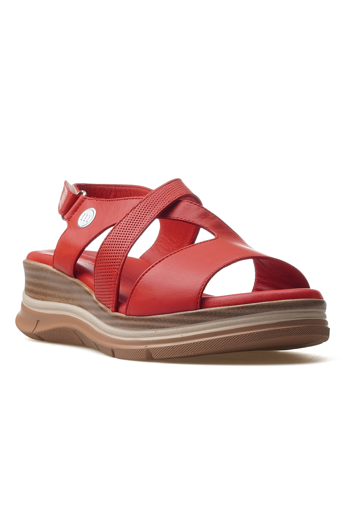 Kadın Hakiki Deri Topuklu Günlük Sandalet 25y D25ys-2790 Z Kırmızı - Görsel 5