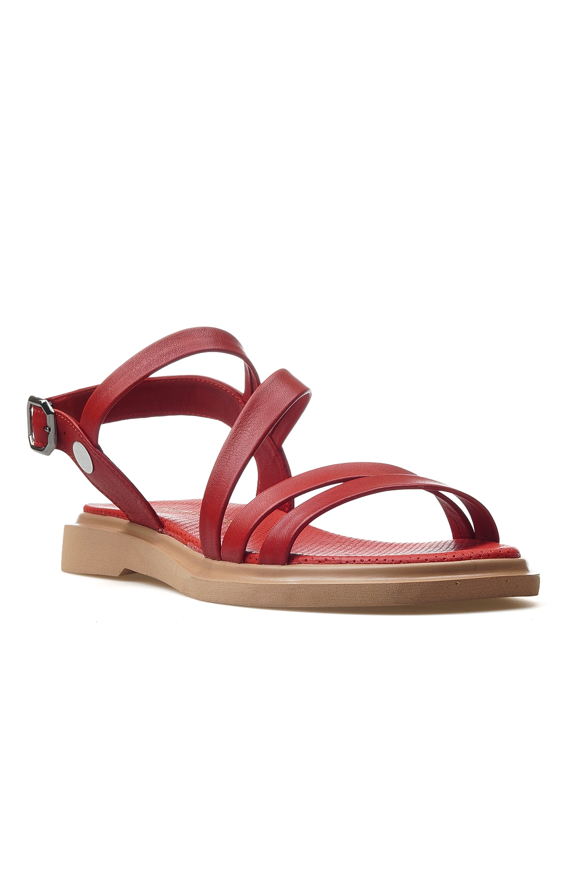 Kadın Hakiki Deri Günlük Sandalet 25y D25ys-5005 Z Kırmızı - Görsel 5