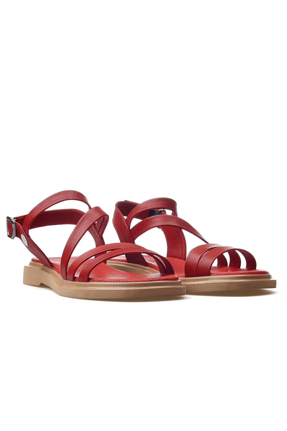 Kadın Hakiki Deri Günlük Sandalet 25y D25ys-5005 Z Kırmızı - Görsel 6