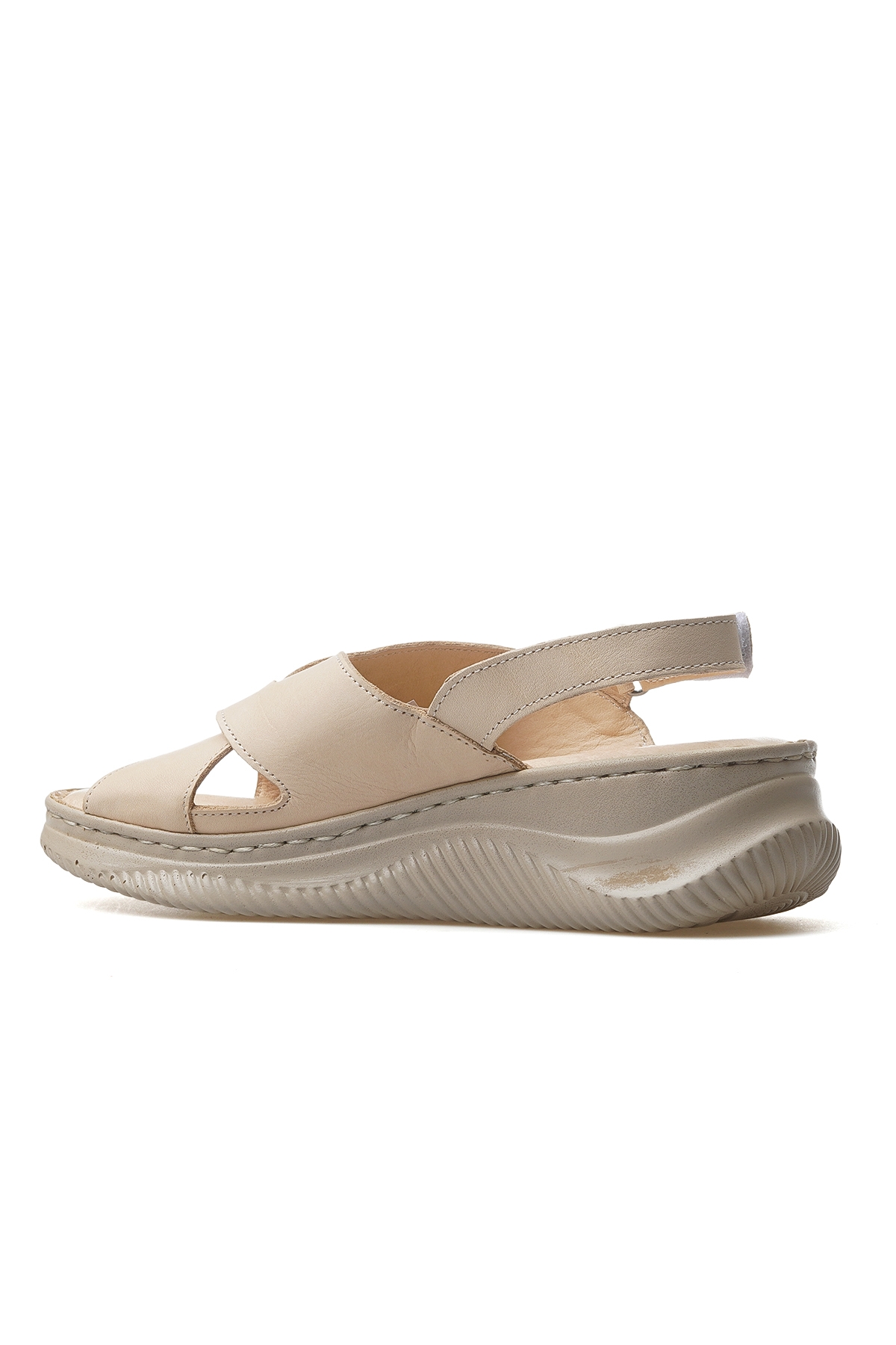 Kadın Hakiki Deri Günlük Sandalet 25y D25ys-2855 Z Bej - Görsel 4