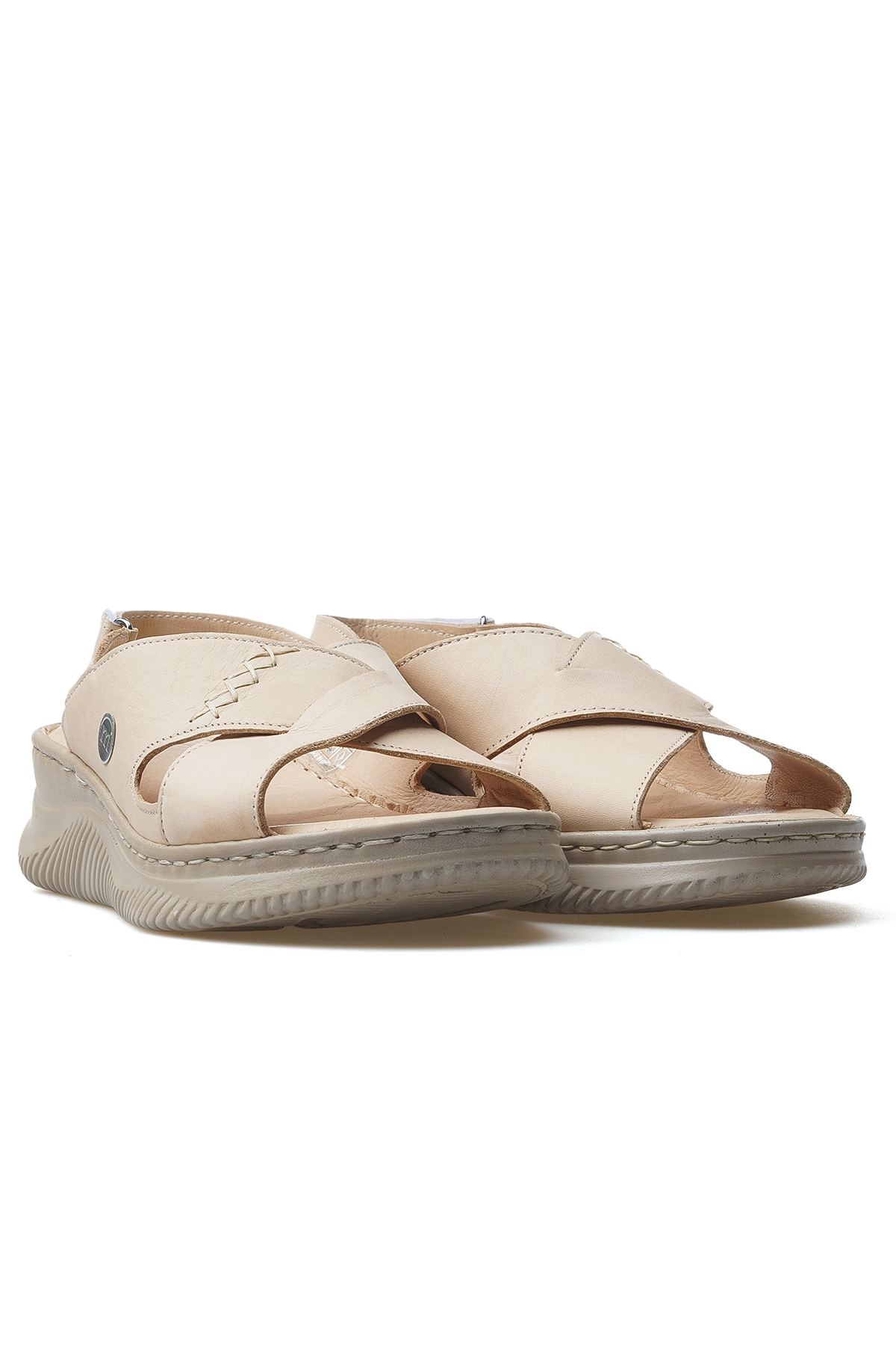 Kadın Hakiki Deri Günlük Sandalet 25y D25ys-2855 Z Bej - Görsel 6