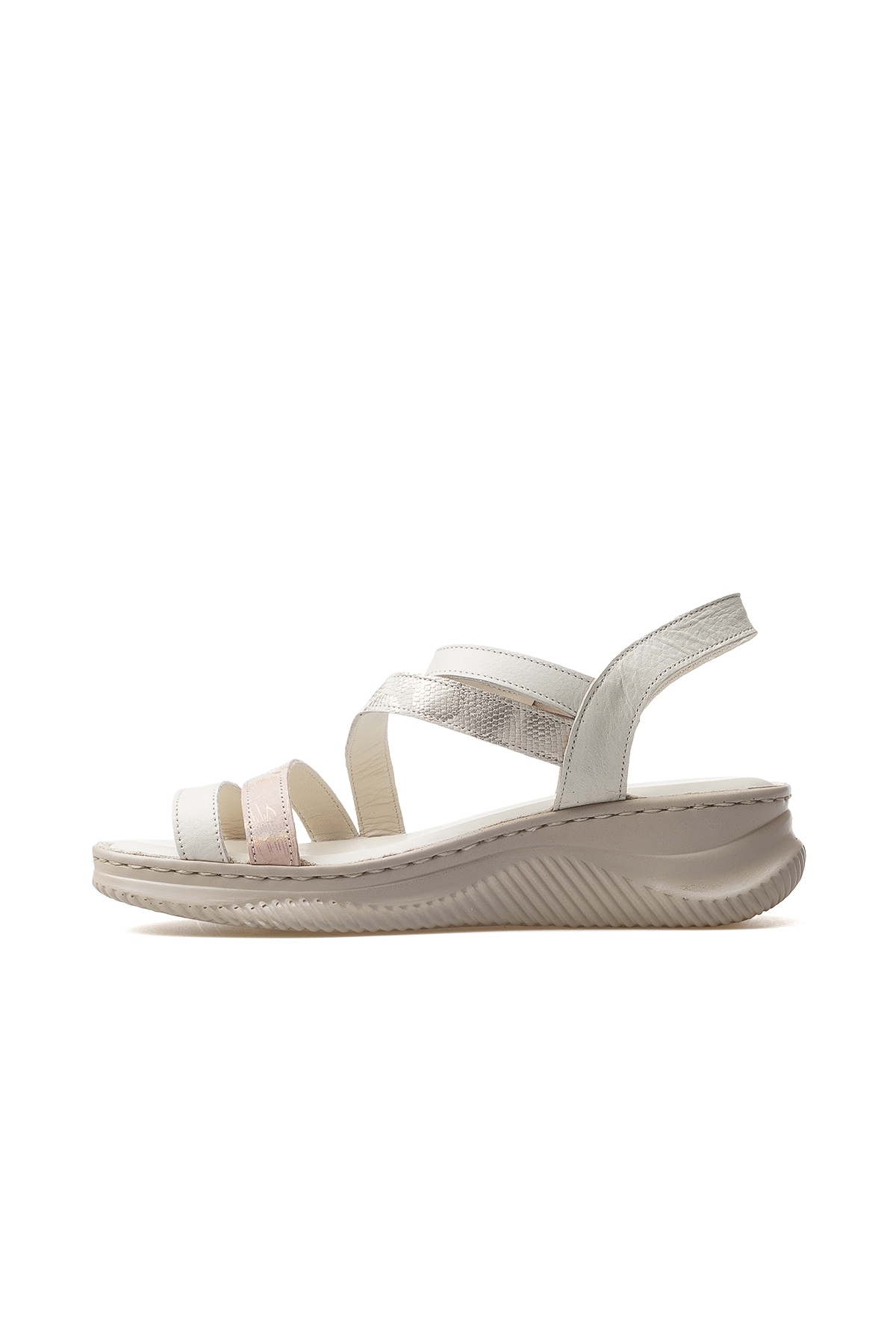 Kadın Hakiki Deri Günlük Sandalet 25y D25ys-2365 Z Kemik - Görsel 3