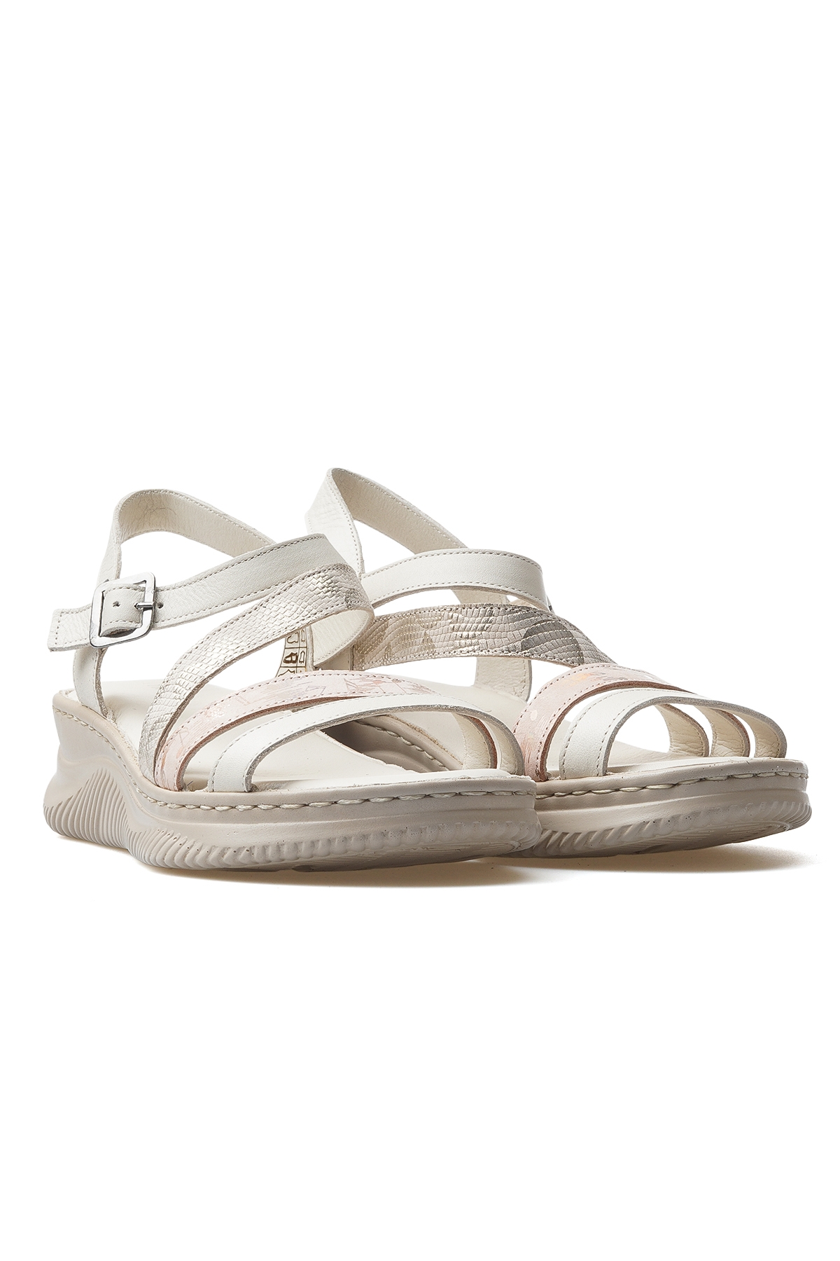 Kadın Hakiki Deri Günlük Sandalet 25y D25ys-2365 Z Kemik - Görsel 6