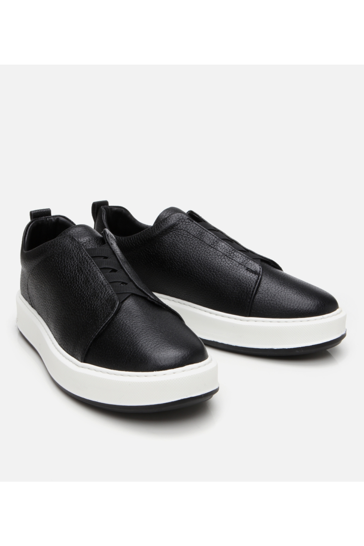 Erkek Deri Siyah Lastik Detaylı Spor Ayakkabı - Görsel 3