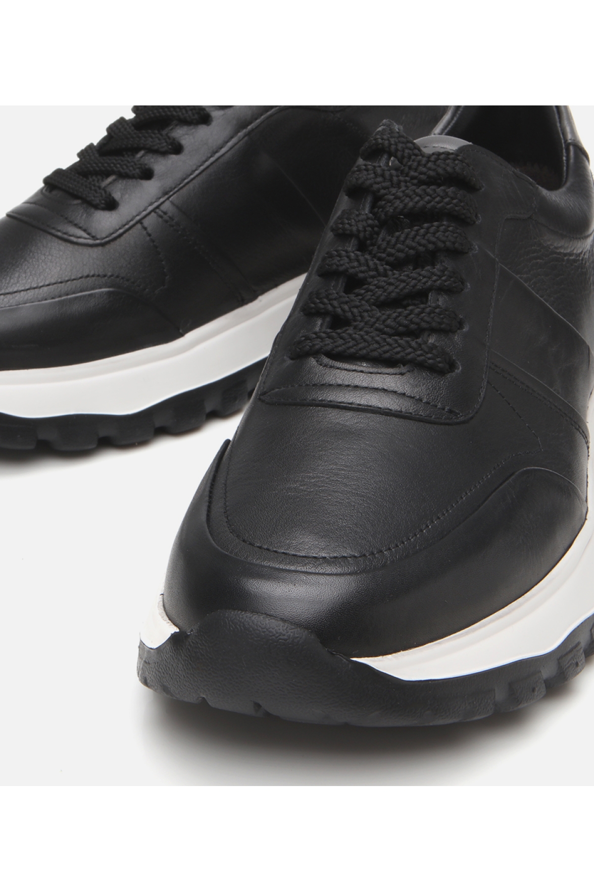 Erkek Deri Siyah Ultra Hafif Tabanlı Spor Ayakkabı - Görsel 4