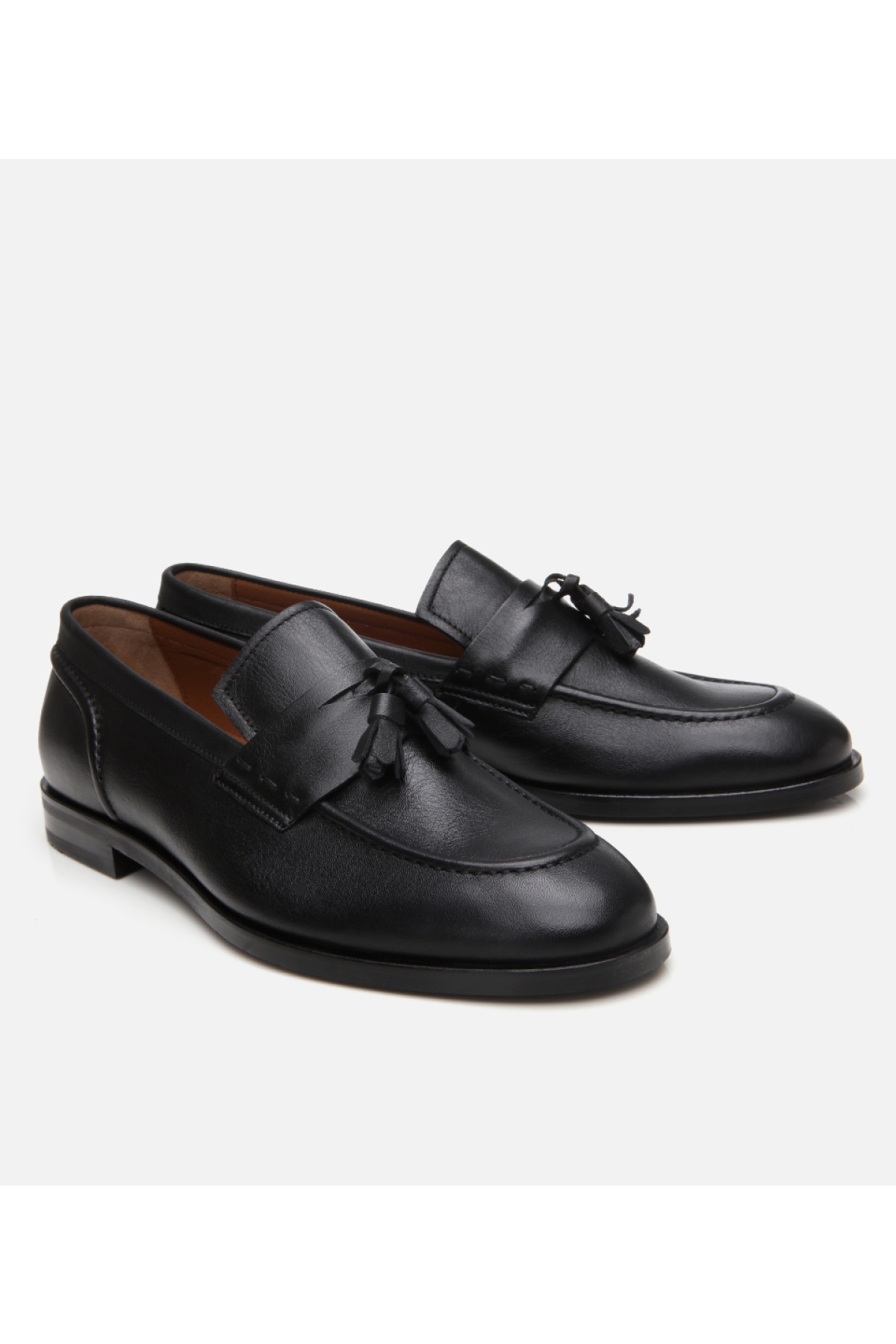 Erkek Deri Siyah Püskül Detaylı Klasik Loafer - Görsel 3