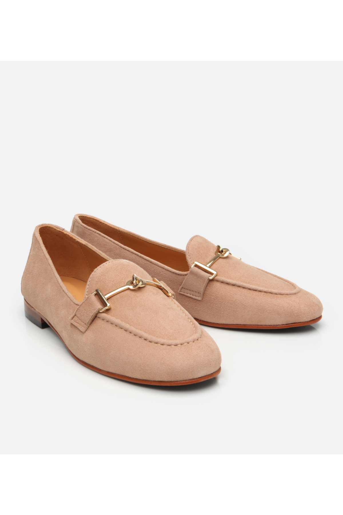 Kadın Süet Deri Bej Tokalı Klasik Loafer - Görsel 3