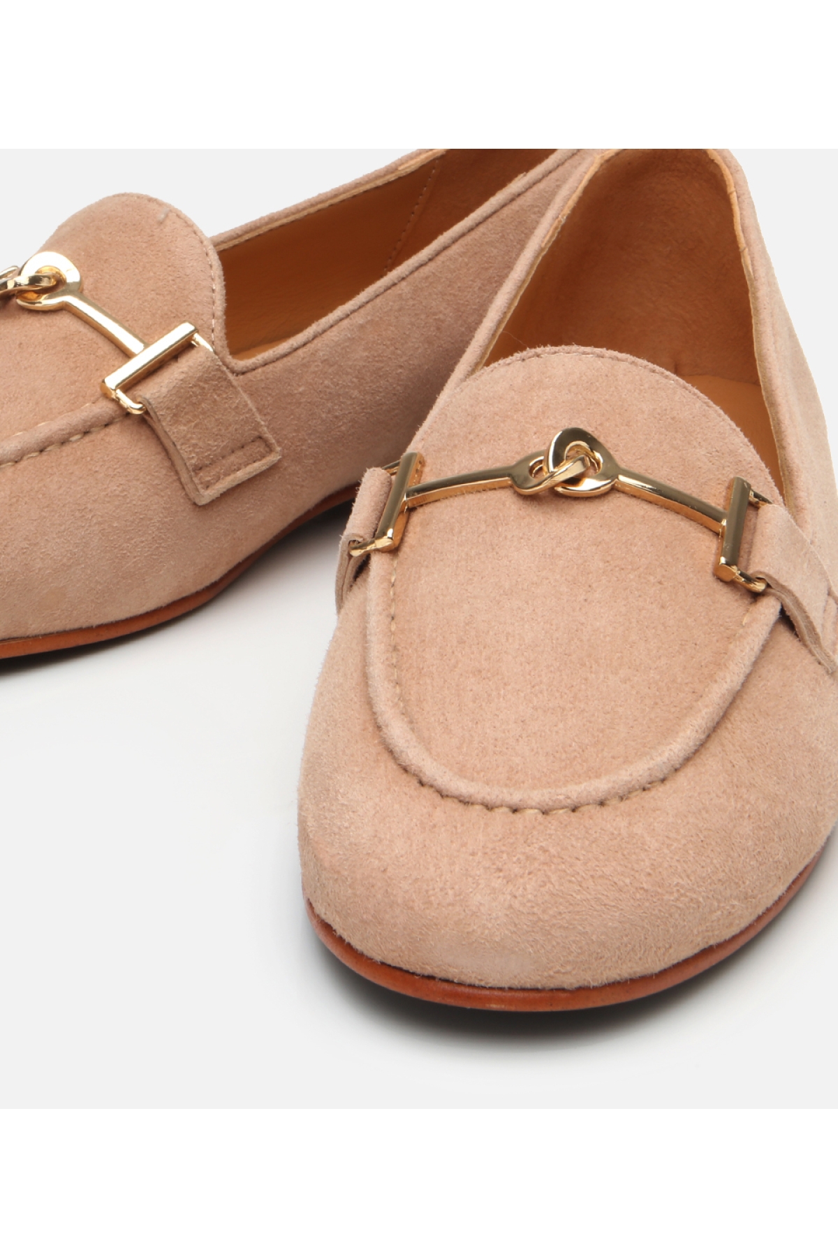 Kadın Süet Deri Bej Tokalı Klasik Loafer - Görsel 4