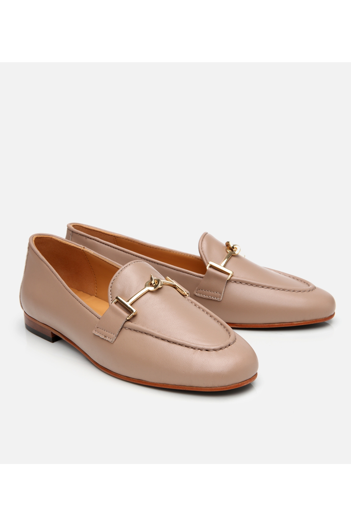 Kadın Deri Bej Tokalı Klasik Loafer - Görsel 3