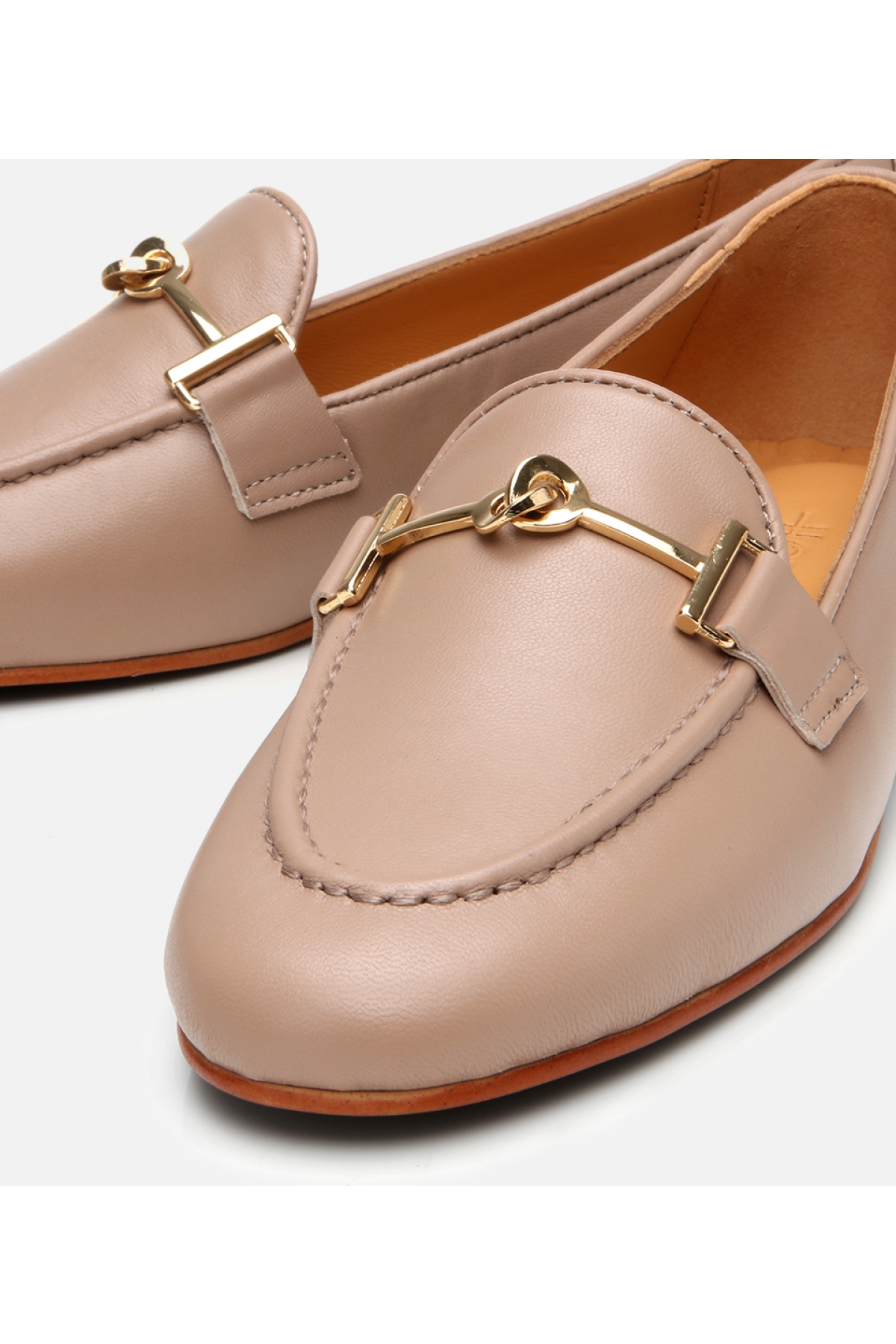 Kadın Deri Bej Tokalı Klasik Loafer - Görsel 4