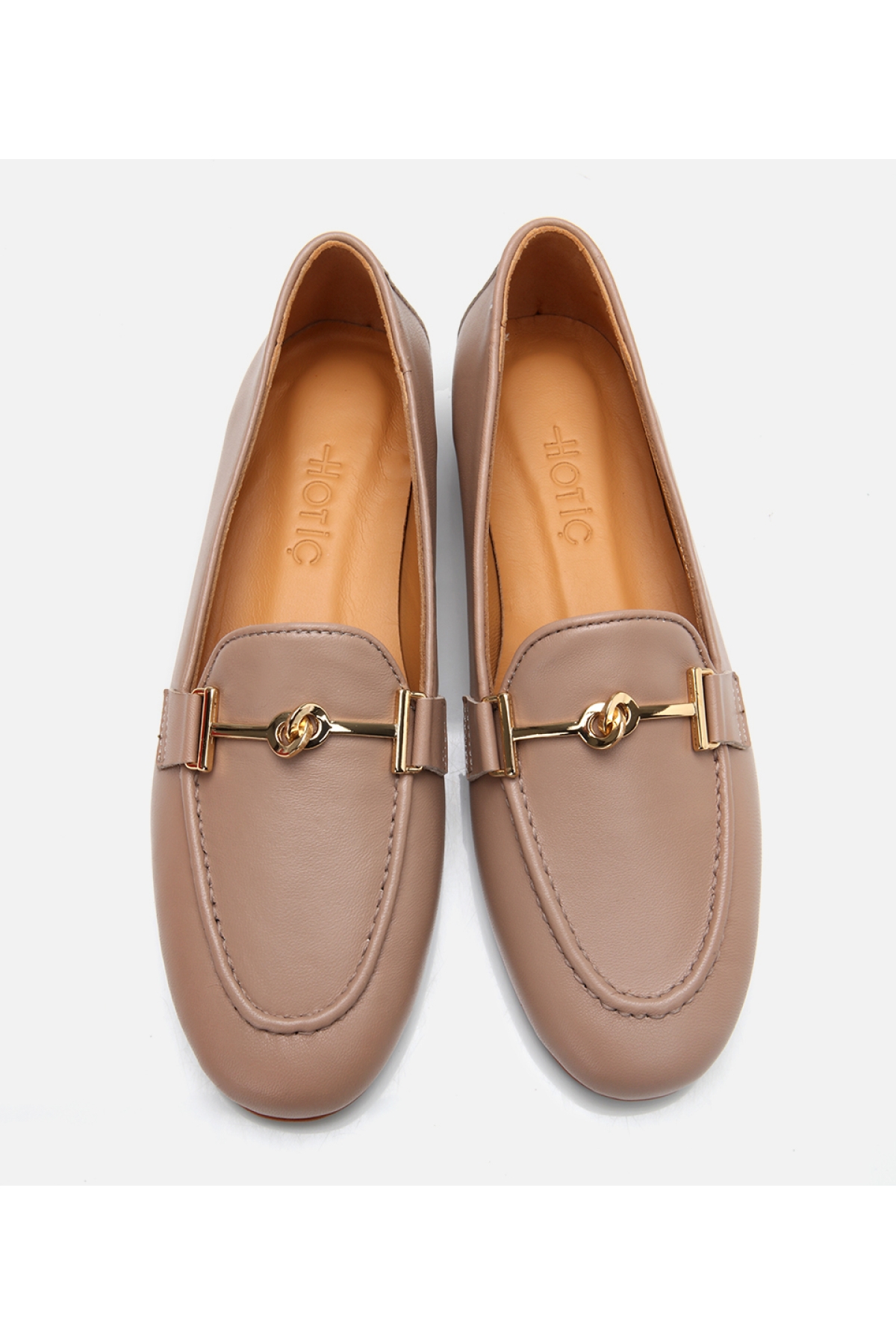 Kadın Deri Bej Tokalı Klasik Loafer - Görsel 5