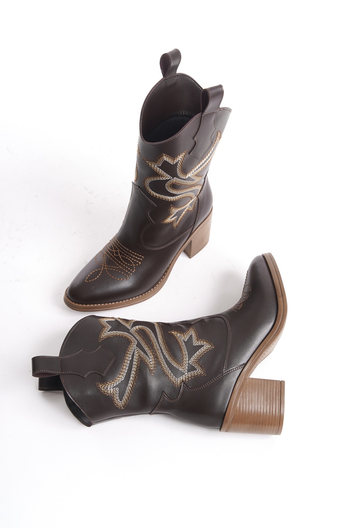 Bazal Acı Kahverengi Kovboy Bot Topuklu Rahat Nakışlı Western Bot - Görsel 3