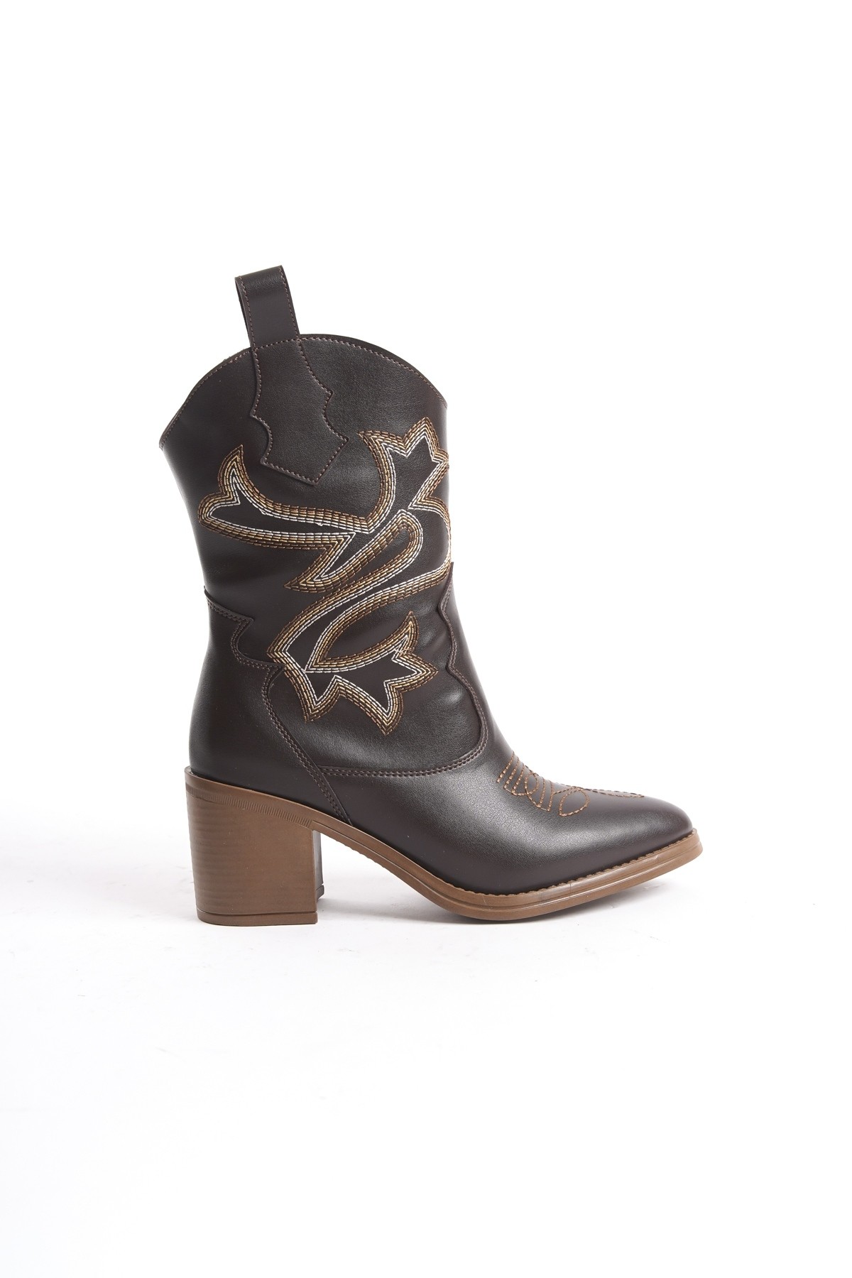 Bazal Acı Kahverengi Kovboy Bot Topuklu Rahat Nakışlı Western Bot - Görsel 5