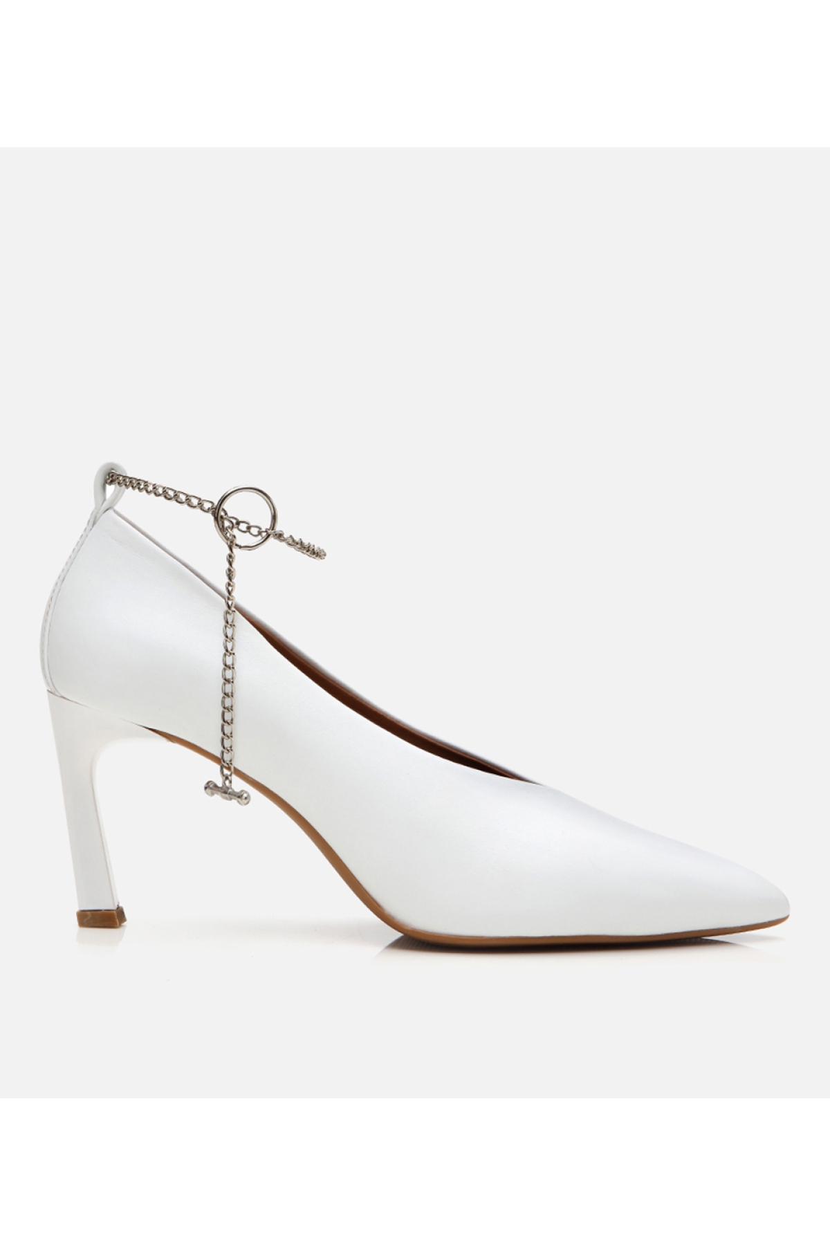 Kadın Deri Ekru Zincir Detaylı Stiletto - Görsel 2