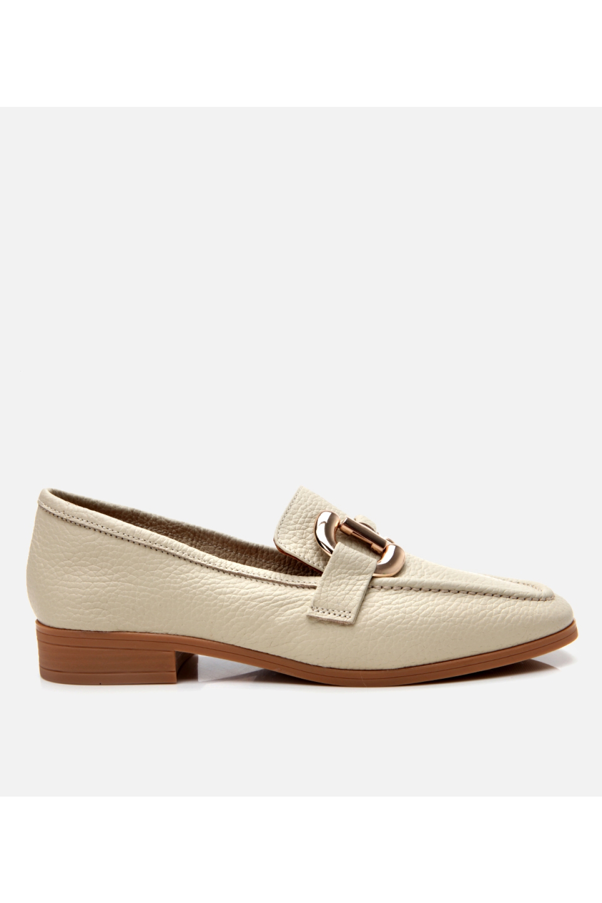 Kadın Deri Ekru Tokalı Günlük Loafer - Görsel 2