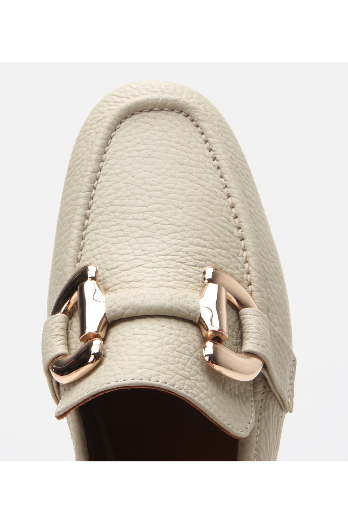 Kadın Deri Ekru Tokalı Günlük Loafer - Görsel 5
