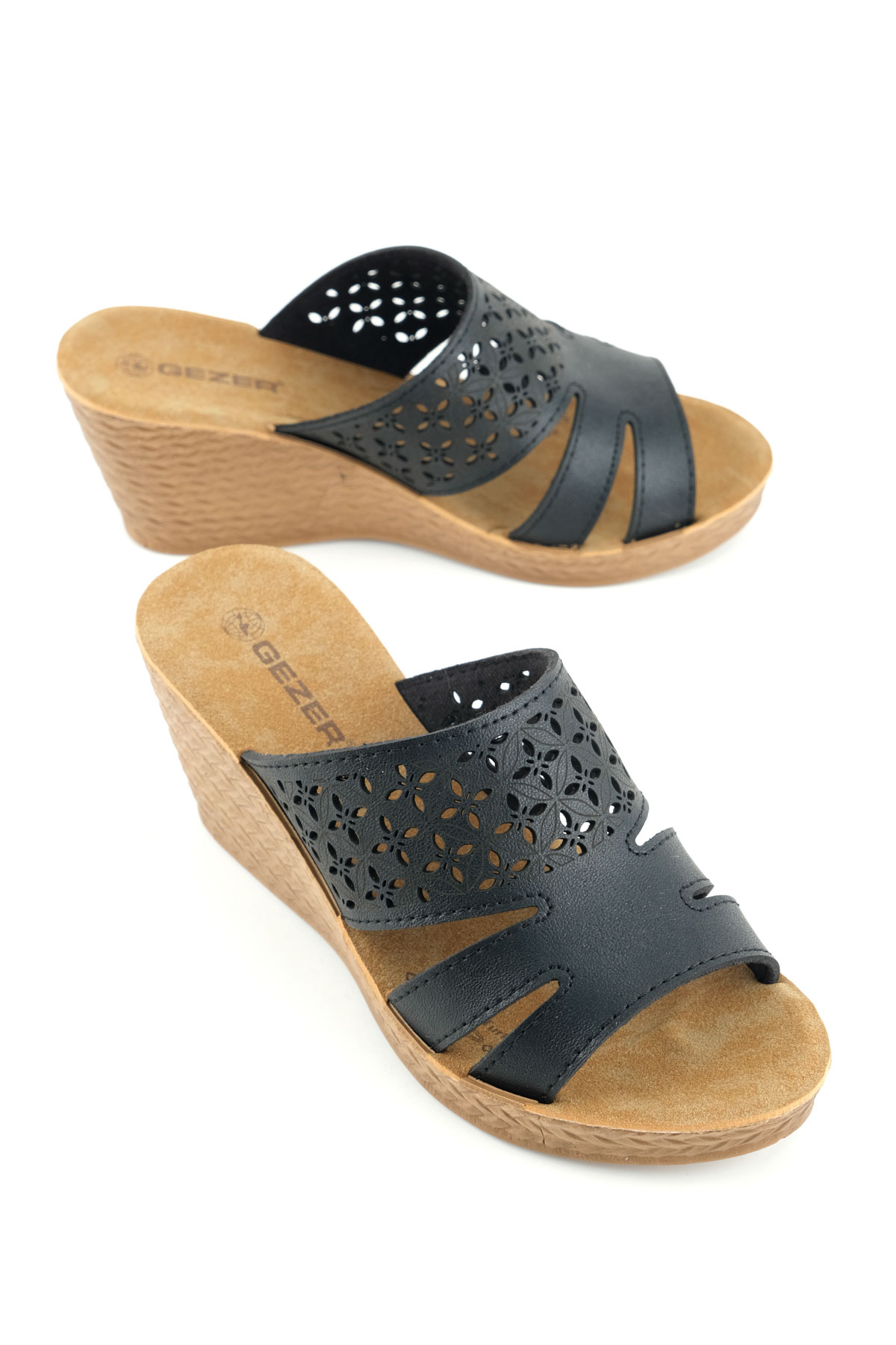 Kadın Yazlık Suni Deri Rahat Taban Lazer Kesim Tasarım Yüksek Topuk Günlük Terlik - Görsel 2