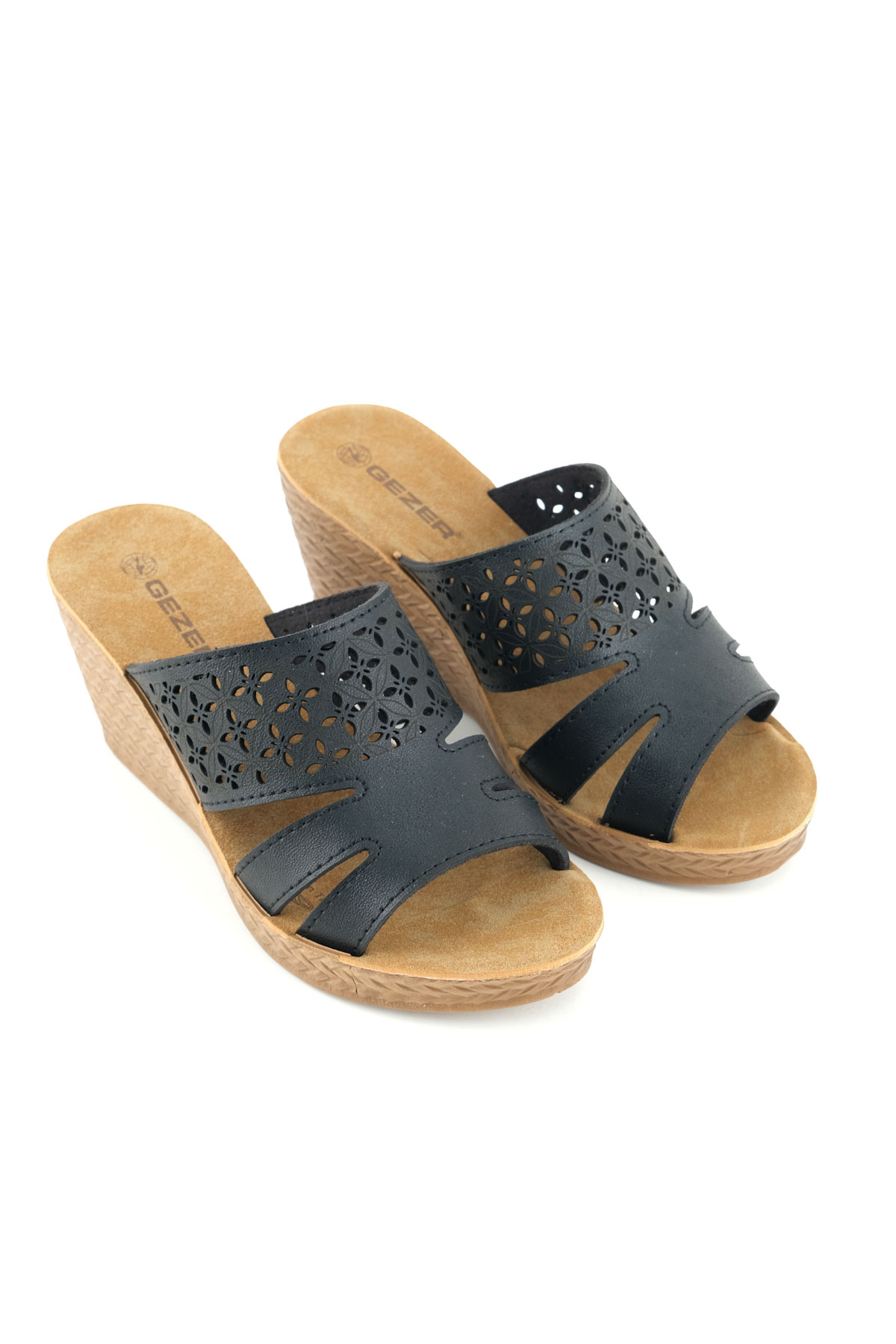 Kadın Yazlık Suni Deri Rahat Taban Lazer Kesim Tasarım Yüksek Topuk Günlük Terlik - Görsel 4