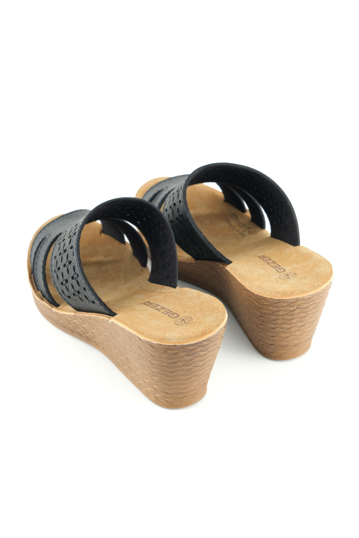 Kadın Yazlık Suni Deri Rahat Taban Lazer Kesim Tasarım Yüksek Topuk Günlük Terlik - Görsel 5