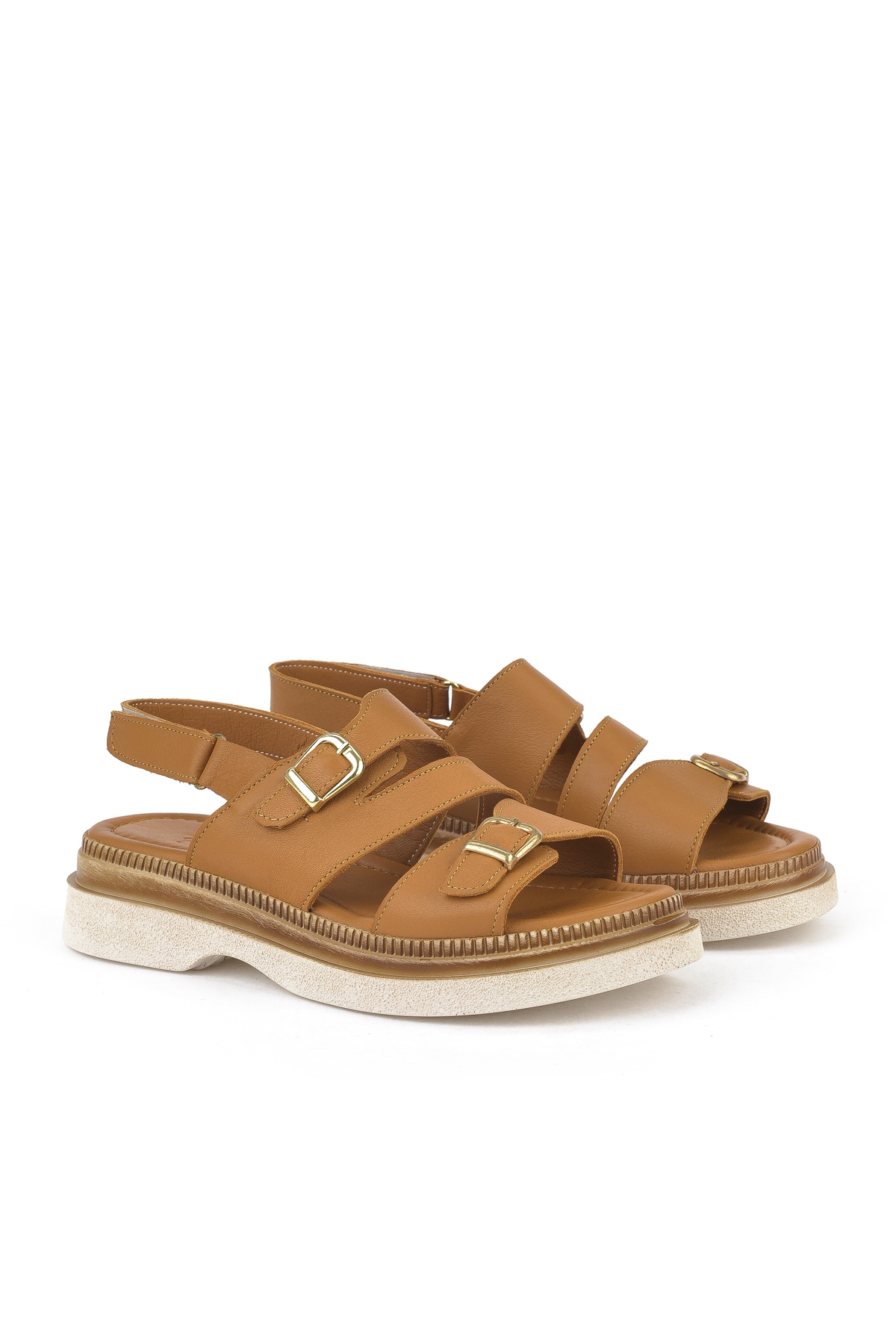 Kadın Hakiki Deri Dolgu Topuk Sandalet 1511020Z6122 Taba - Görsel 3