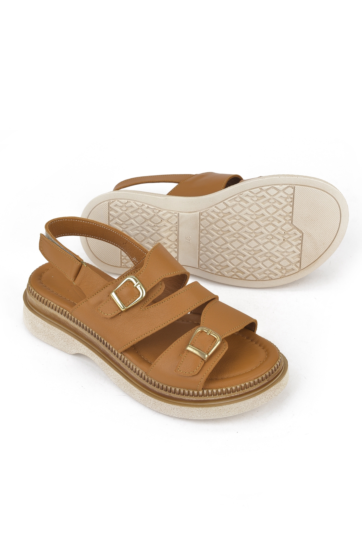 Kadın Hakiki Deri Dolgu Topuk Sandalet 1511020Z6122 Taba - Görsel 5