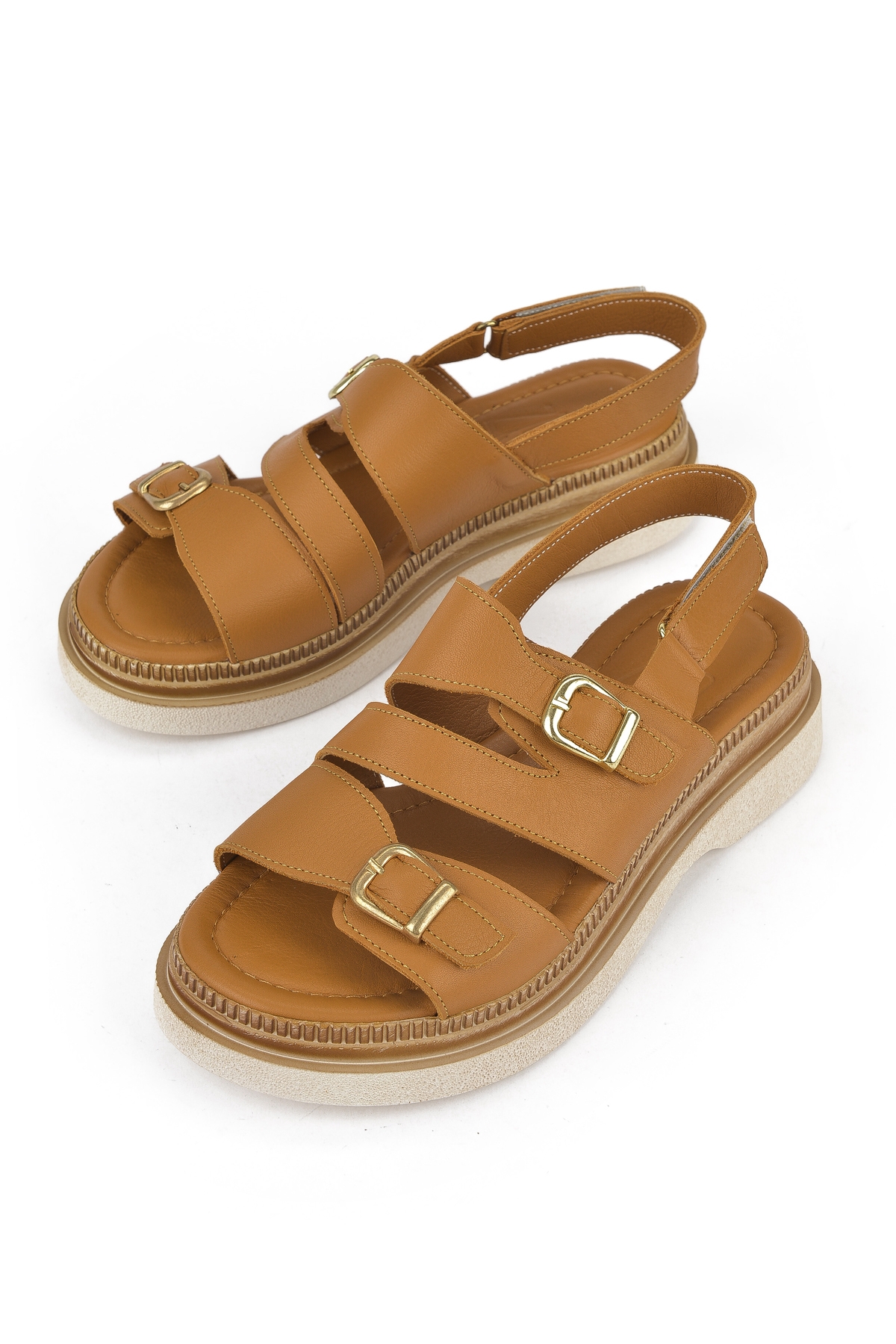 Kadın Hakiki Deri Dolgu Topuk Sandalet 1511020Z6122 Taba - Görsel 6