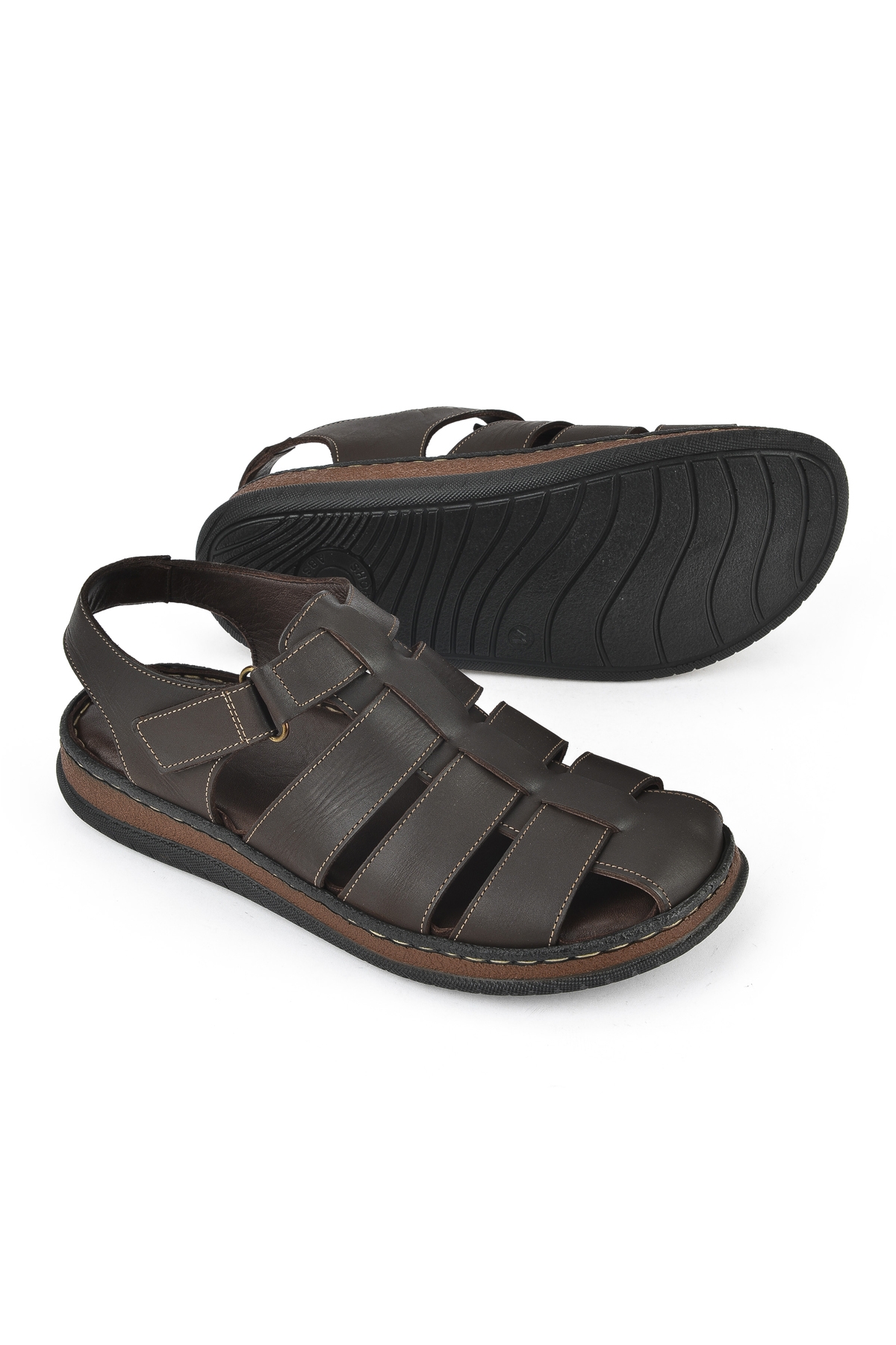 Erkek Hakiki Deri Sandalet 1511045ZS32 Kahve - Görsel 5